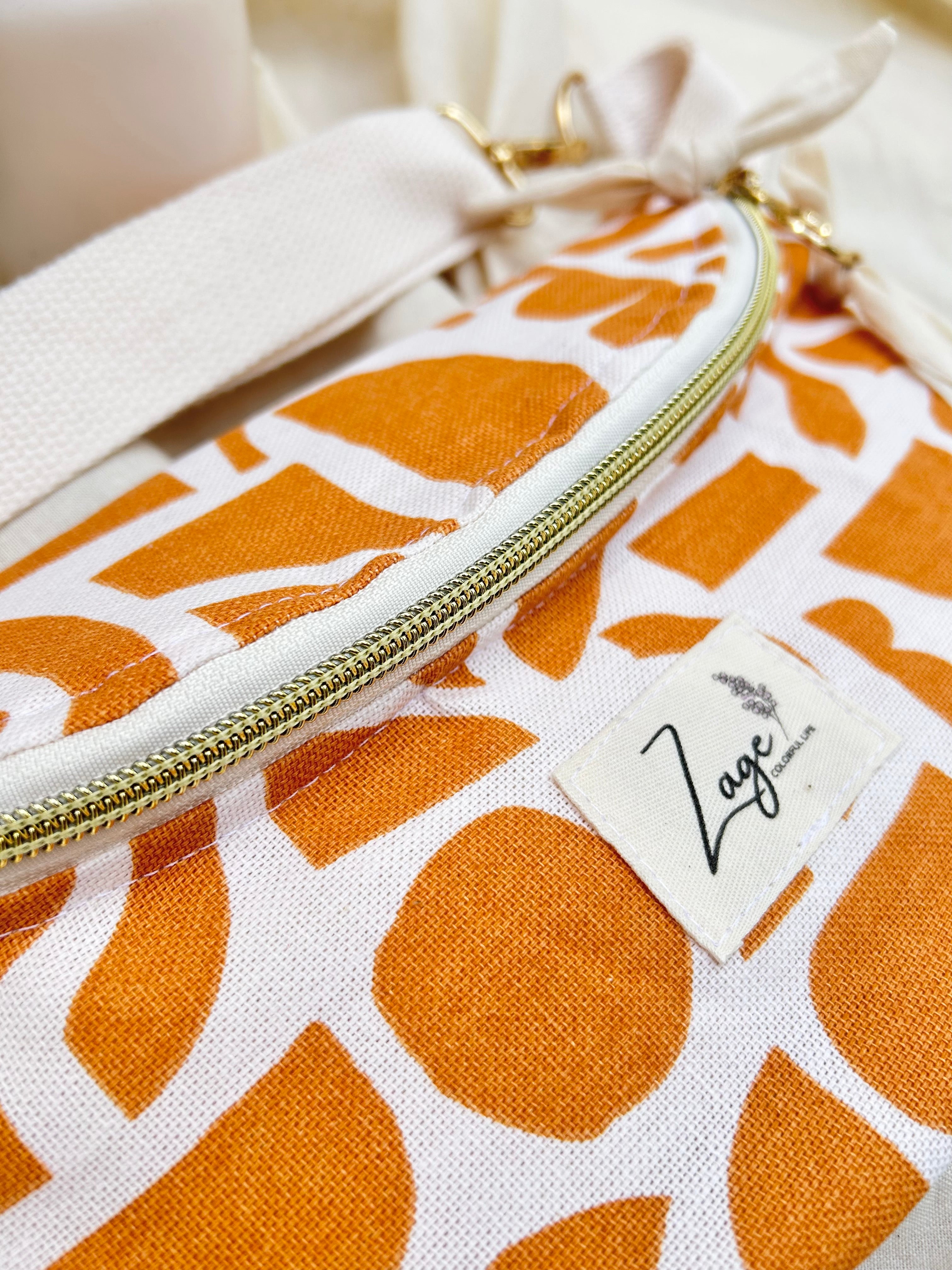 Sac Banane Femme Eté - Toile de coton graphique orange & doublure beigeSac Femme Zage Colorful Life