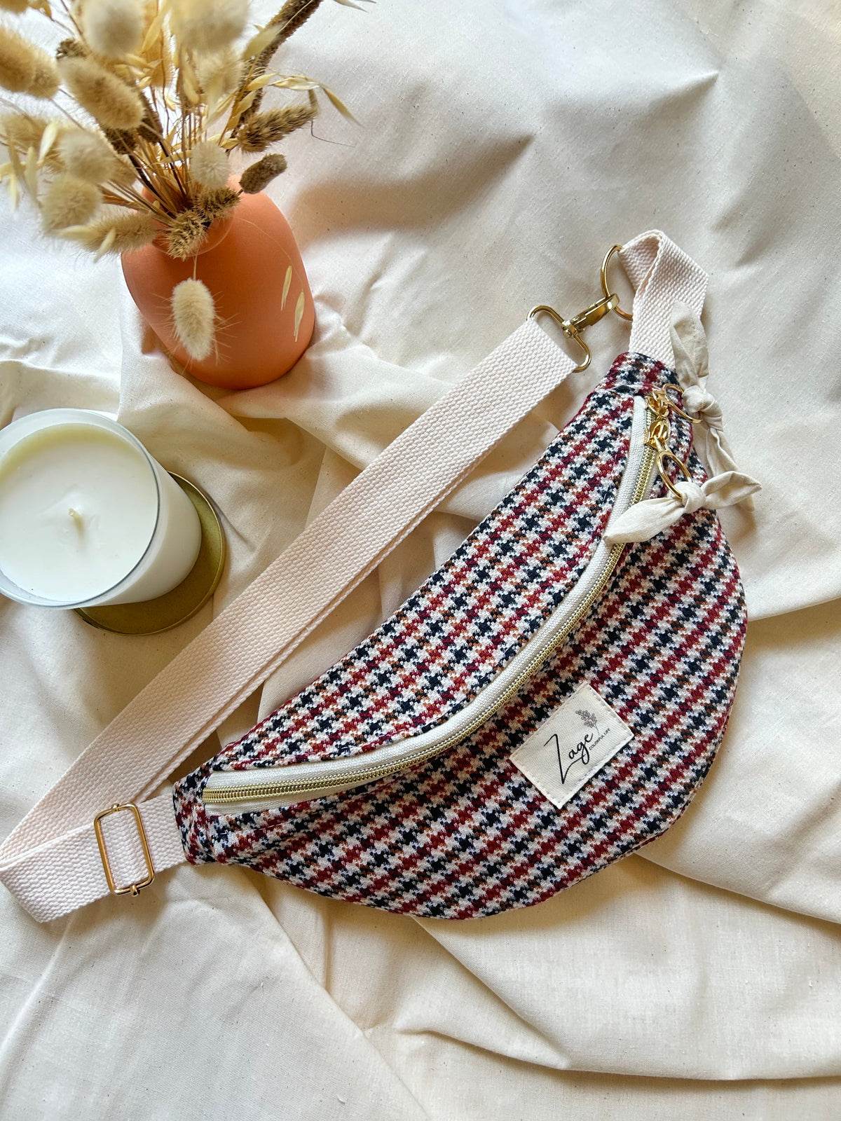 Sac banane femme hiver | Lainage pied de poule & doublure beigeSac Femme Zage Colorful Life
