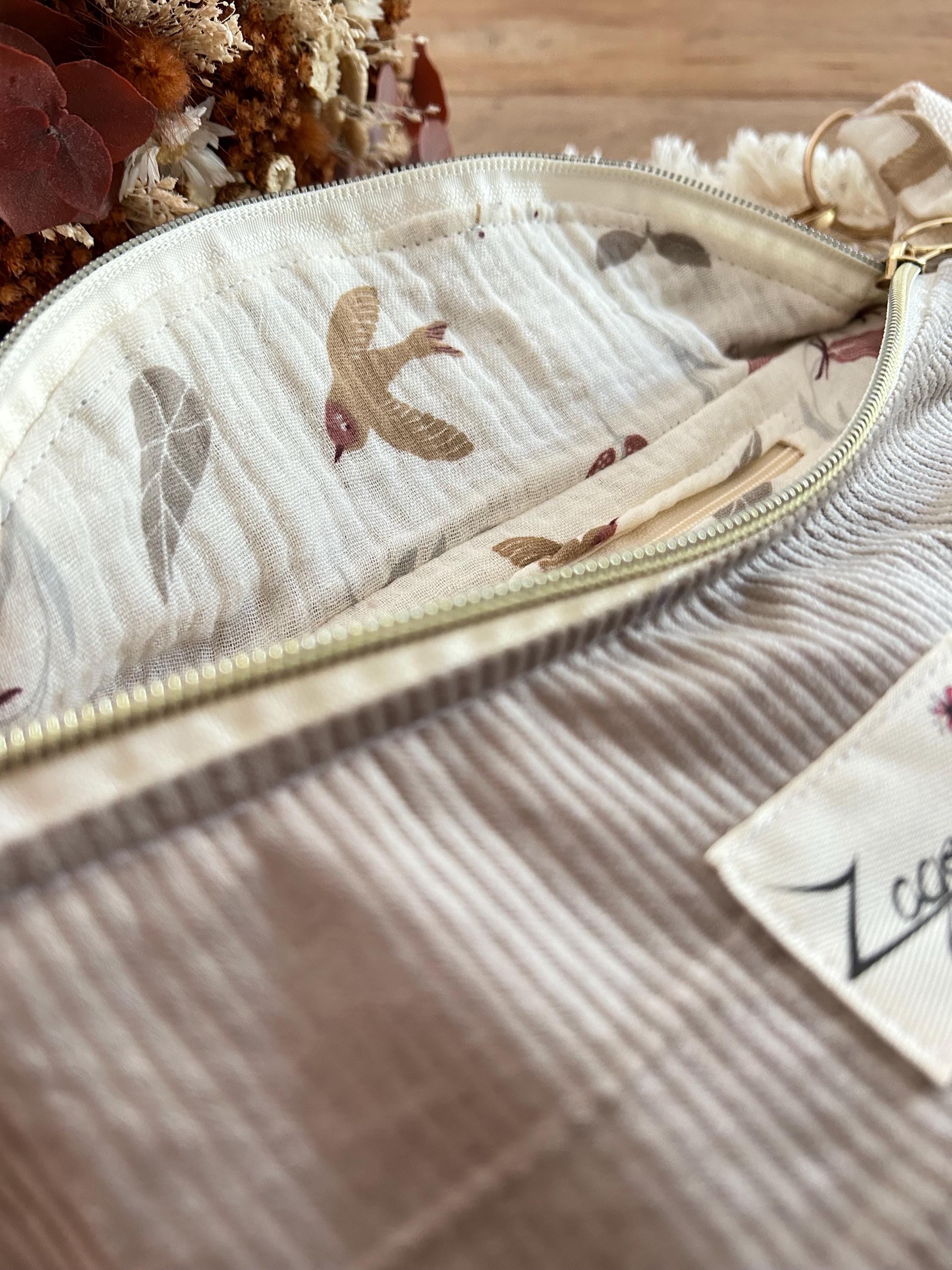 Sac banane femme hiver | Velours côtelé gris & doublure gaze de coton oiseauxSac Femme Zage Colorful Life