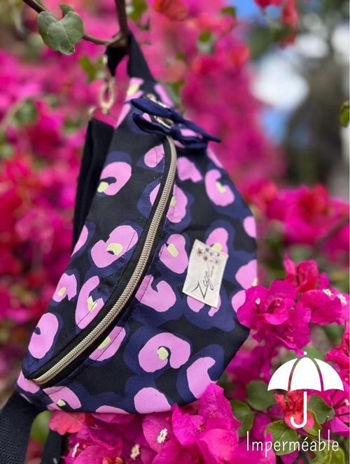 Sac banane  Imperméable femme | Toile Graphique Léopard coloré & doublure bleue marineSac Femme Zage Colorful Life
