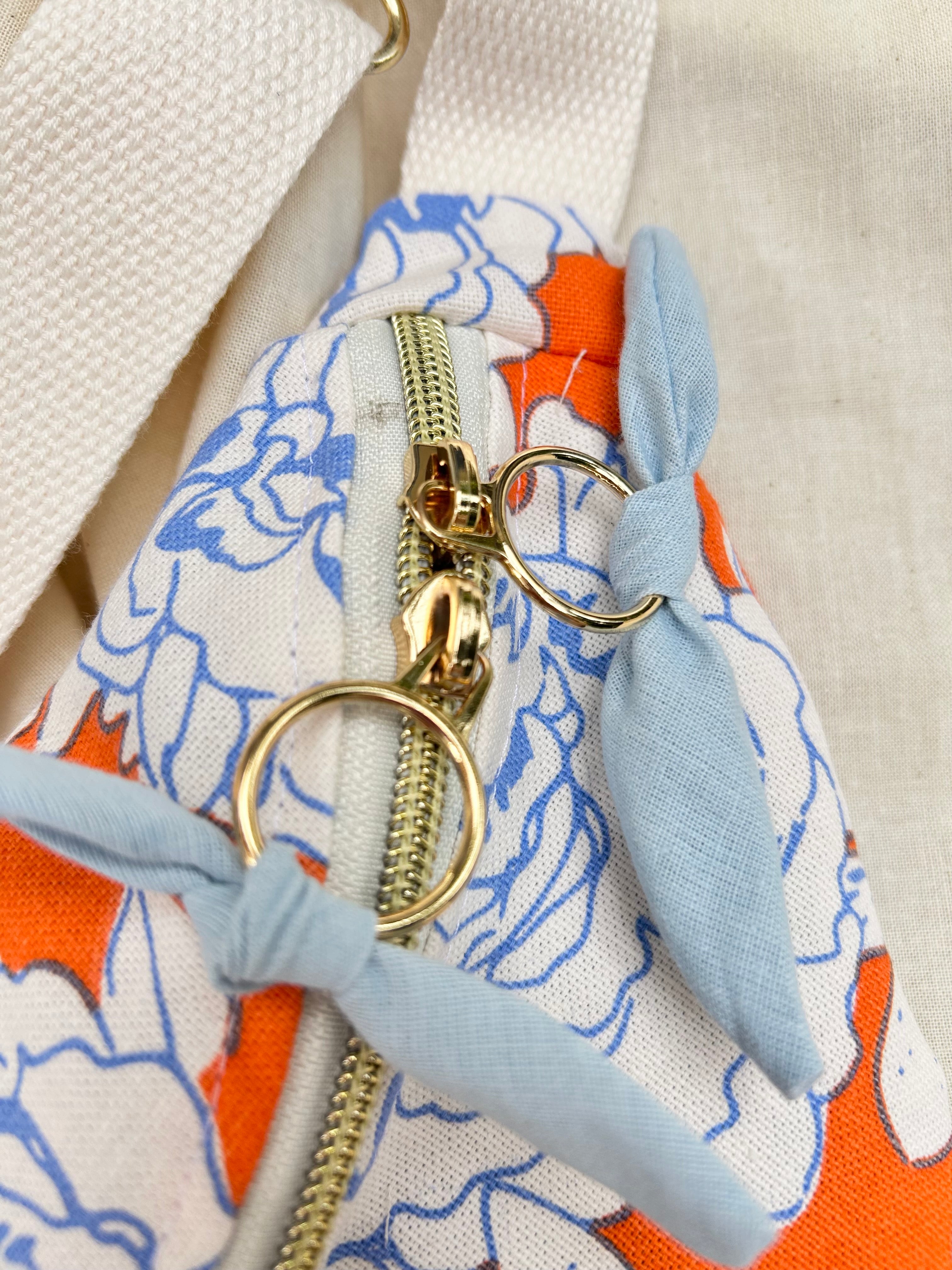 Sac Banane Femme | Toile de coton fleuri orange & doublure bleu clairSac Femme Zage Colorful Life