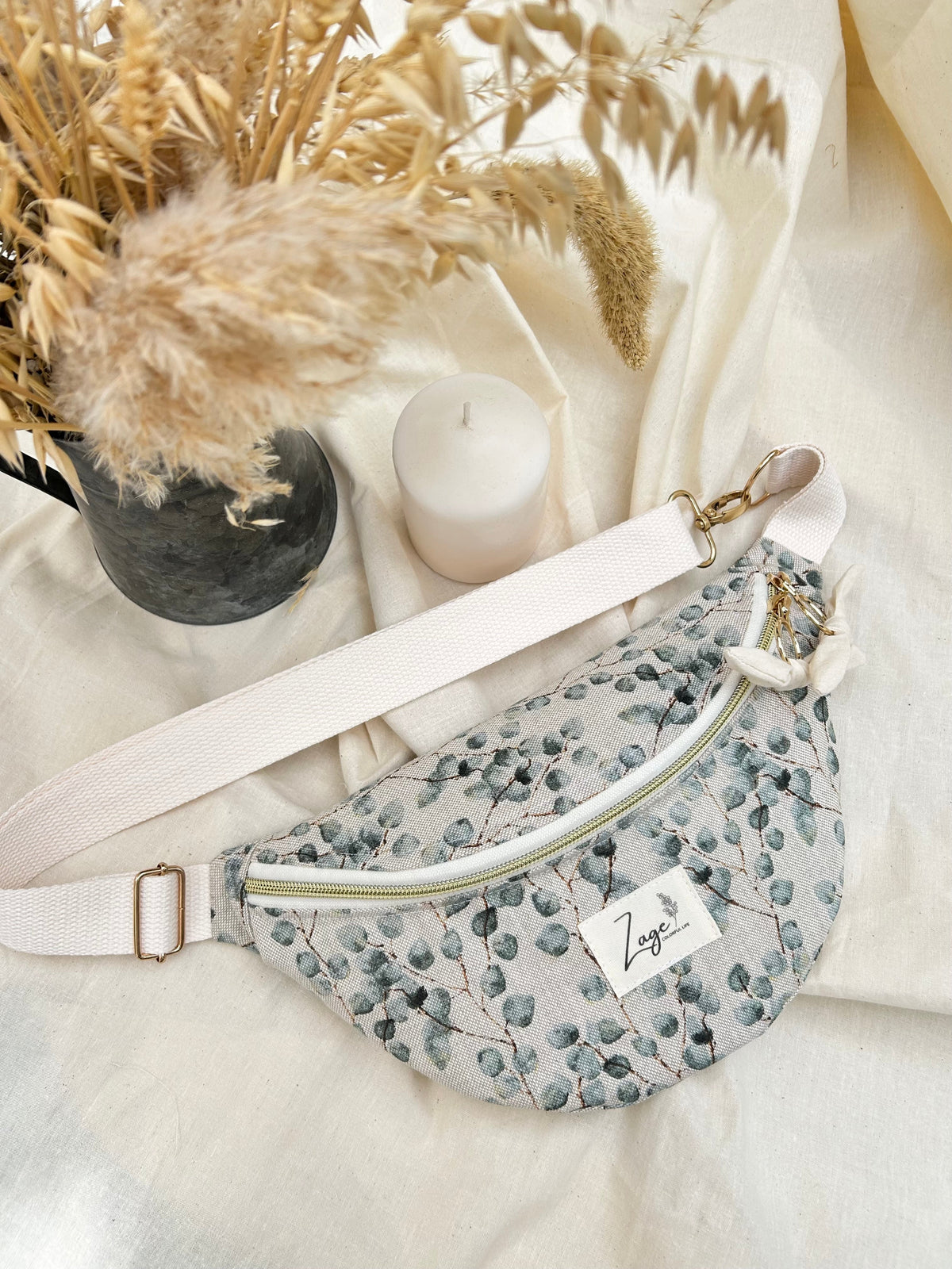 Sac banane femme Eté | Toile de coton motifs eucalyptus & doublure beigeSac Femme Zage Colorful Life