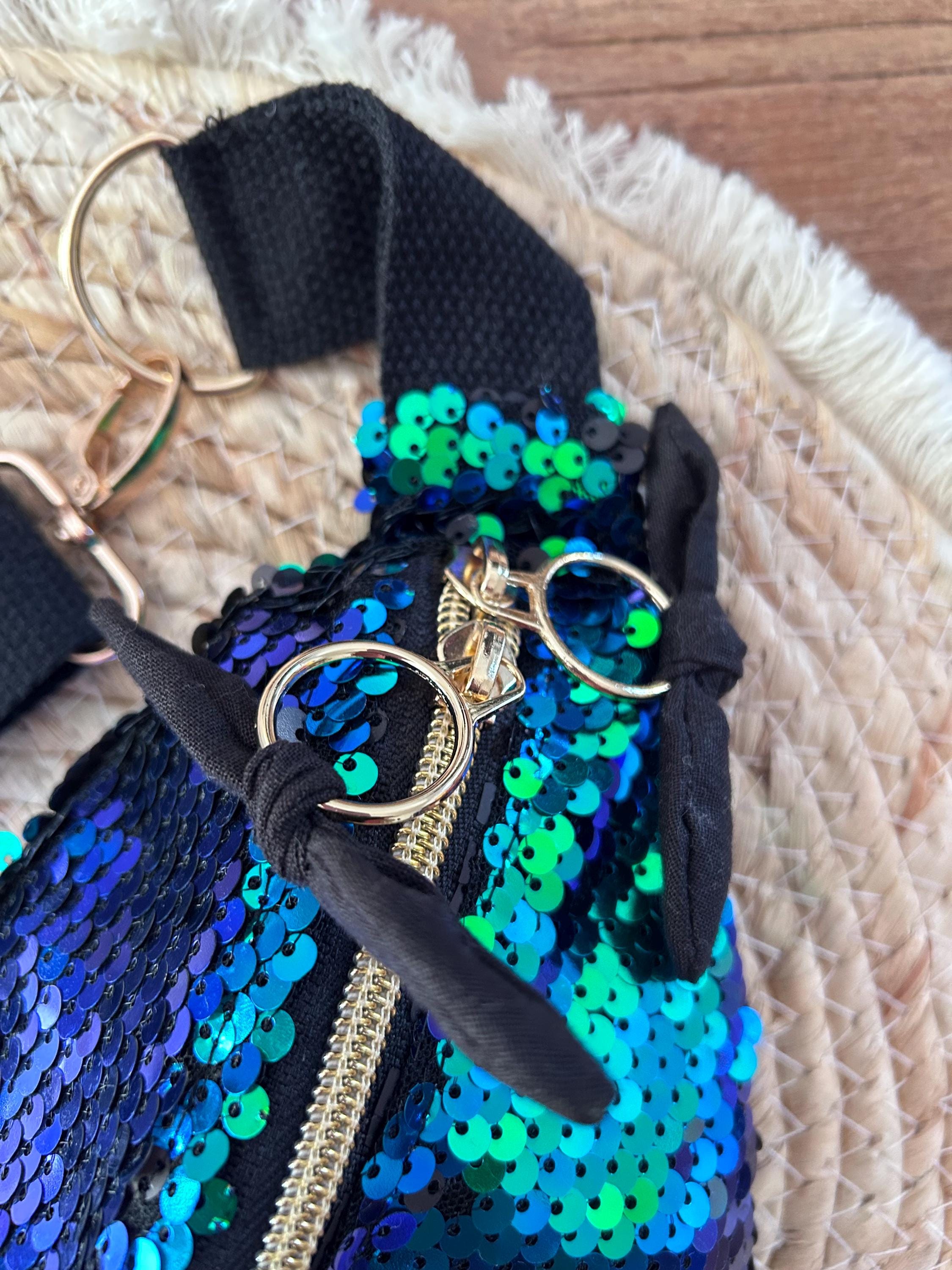 Sac banane femme fête | Sequins caméléon bleu vert violet & doublure noirSac Femme Zage Colorful Life
