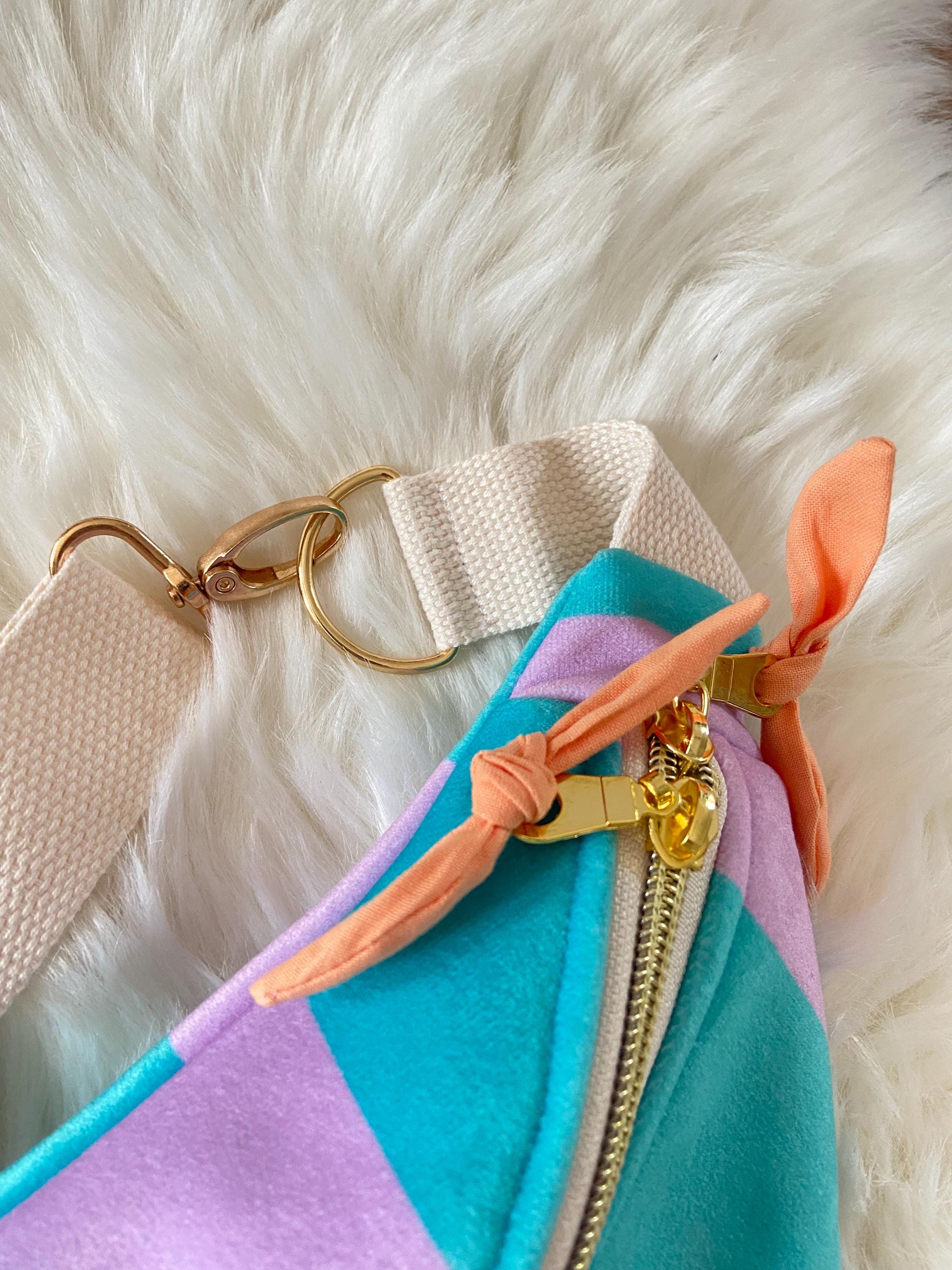 Sac banane femme hiver | Velours rayé turquoise et violet & doublure orangeSac Femme Zage Colorful Life
