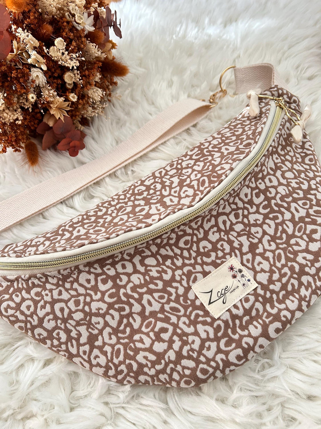 Sac banane femme hiver| Jacquard léopard café & doublure beigeSac Femme Zage Colorful Life