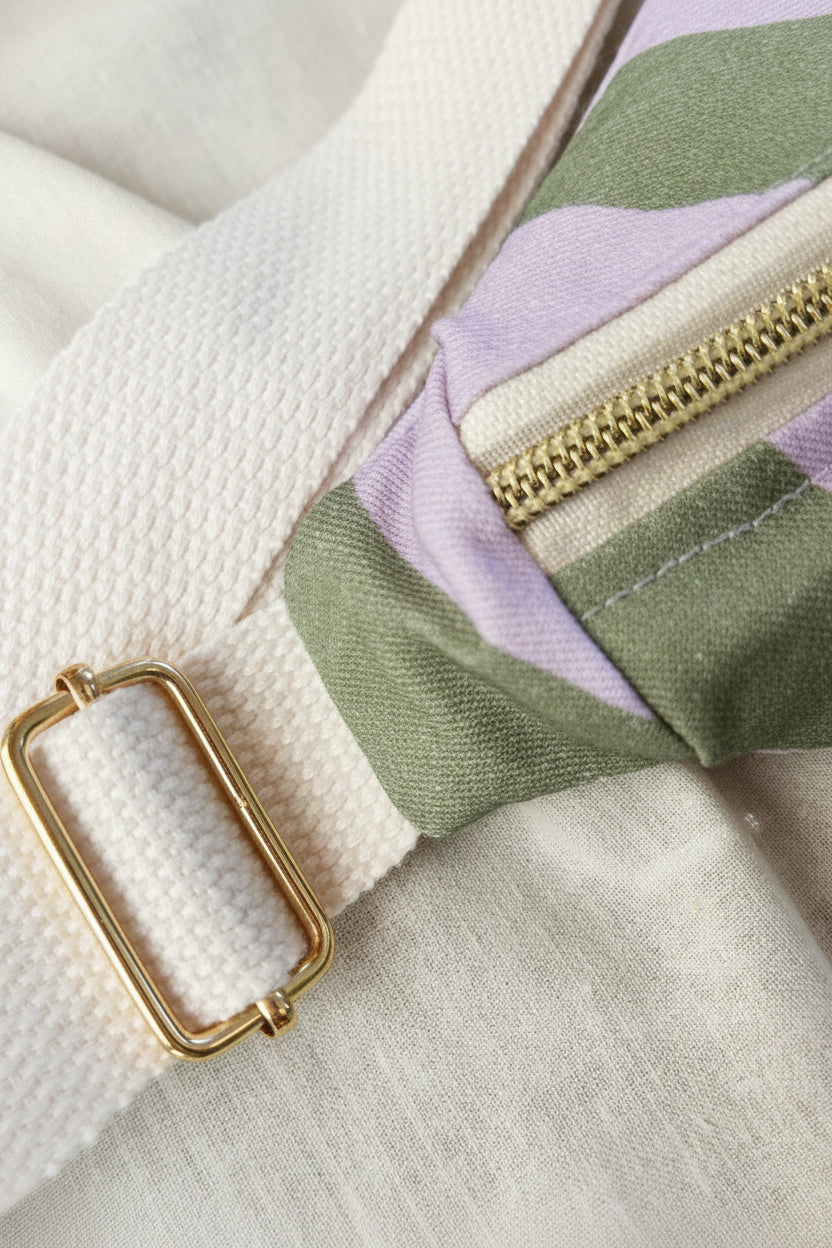 Sac banane femme Eté | Sergé de coton vert et lilas & doublure beigeSac Femme Zage Colorful Life