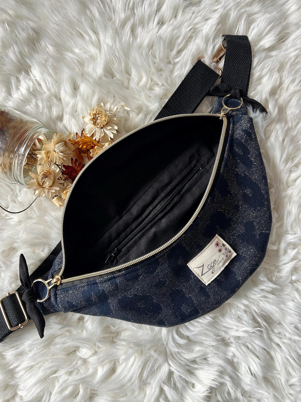 Sac banane femme fête | Jacquard léopard paillettes marine et argentée & doublure noireSac Femme Zage Colorful Life