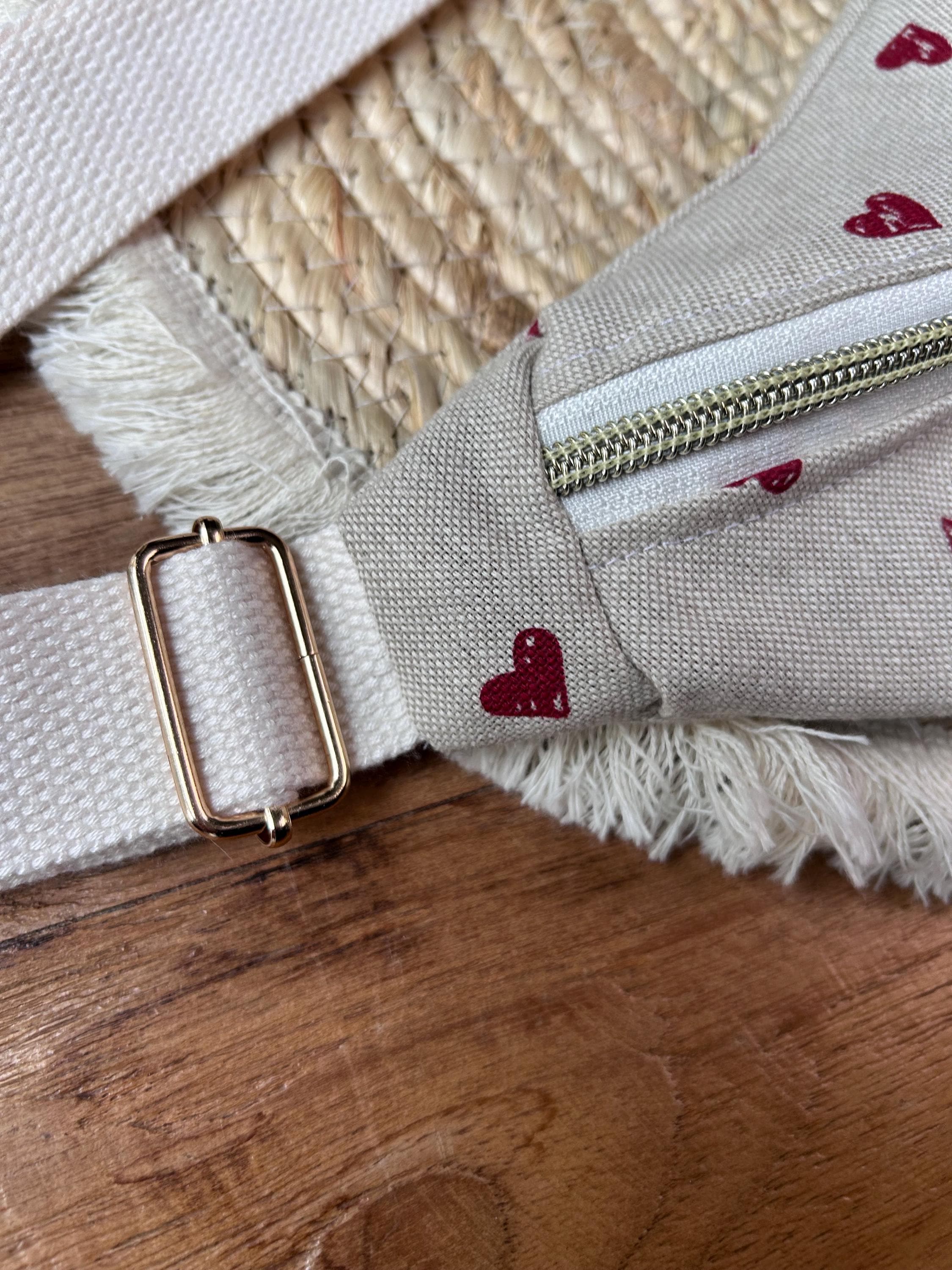 Sac banane femme  | Toile beige cœurs rouges & doublure rougeSac Femme Zage Colorful Life
