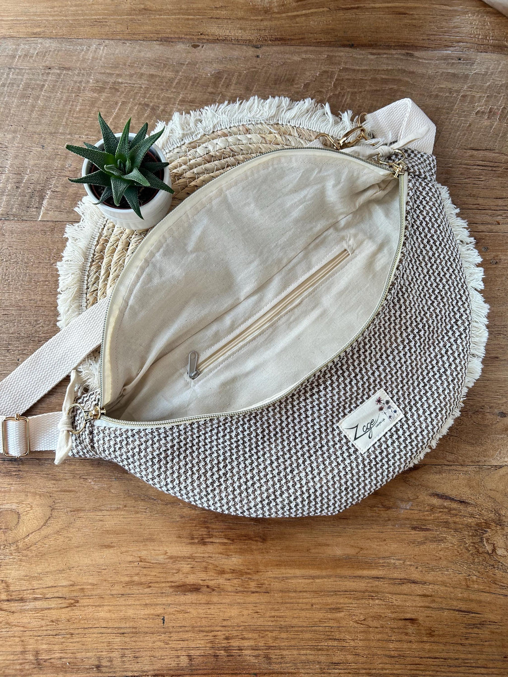 Sac banane femme hiver | Jacquard tissé marron et beige & doublure beigeSac Femme Zage Colorful Life