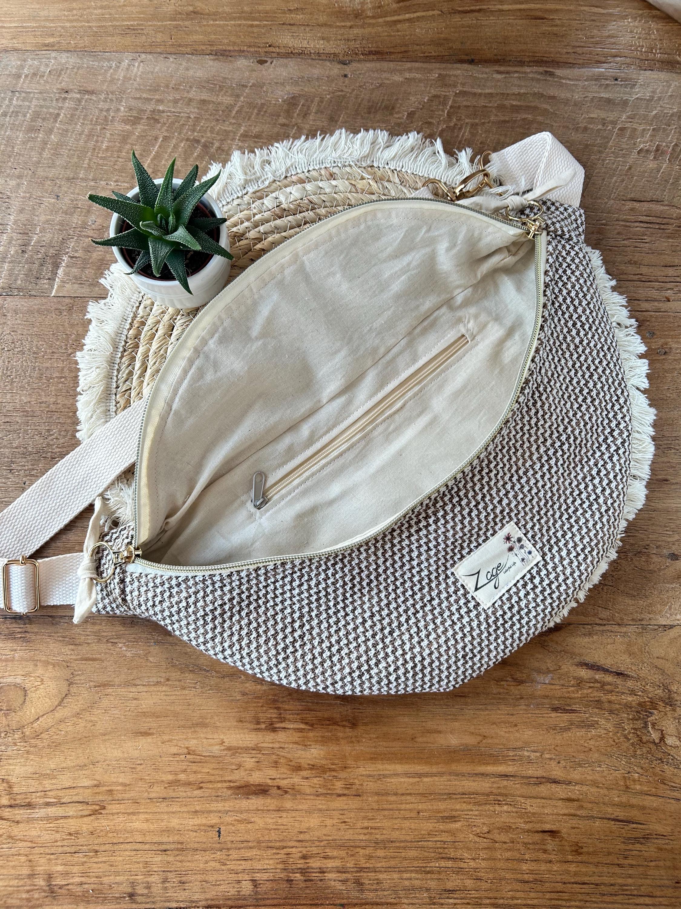 Sac banane femme hiver | Jacquard tissé marron et beige & doublure beigeSac Femme Zage Colorful Life
