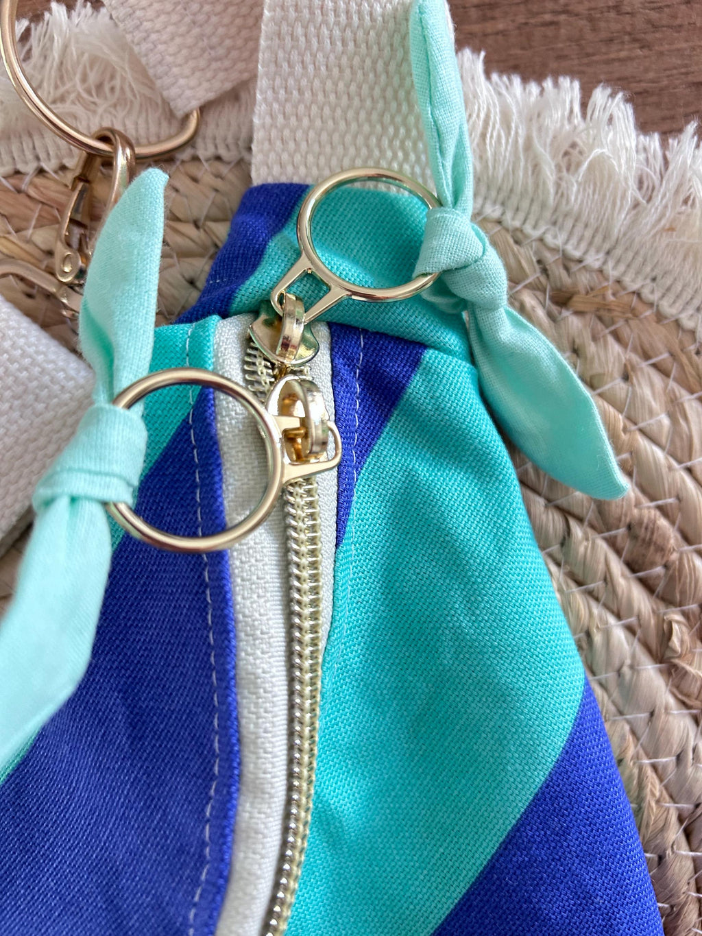 Sac banane femme été | Toile canvas rayé bleu et turquoise & doublure bleue clairSac Femme Zage Colorful Life