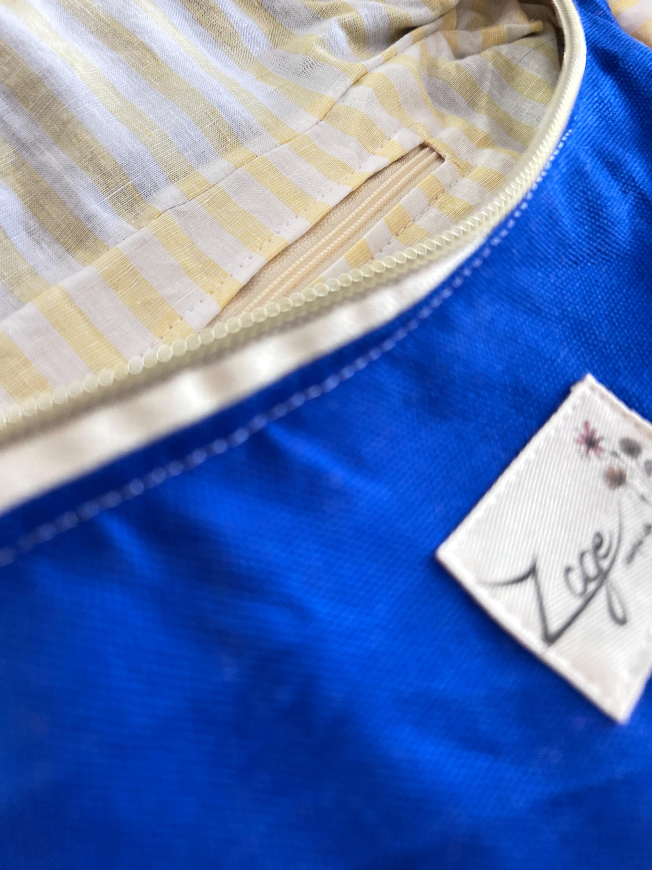 Sac banane femme été | Toile canvas bleu roi & doublure rayé jauneSac Femme Zage Colorful Life