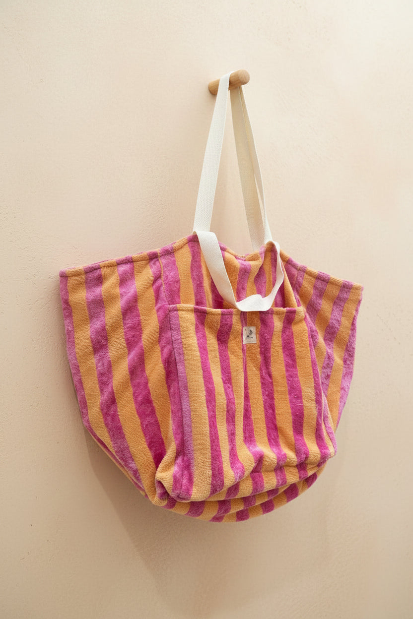 Sac Cabas de plage, Maxi cabas | Éponge rayée rose et orange & Doublure orangeSac Femme Zage Colorful Life