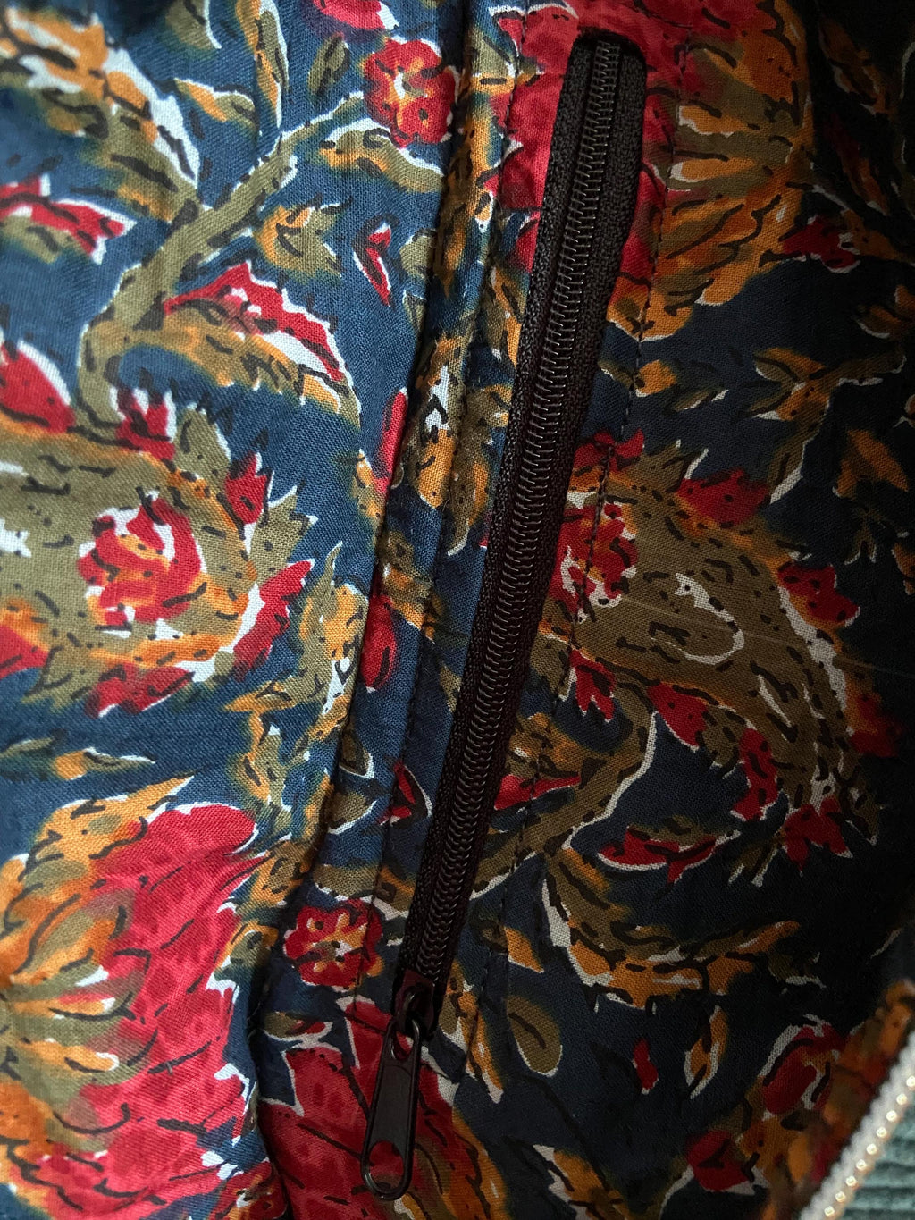 Sac banane femme hiver | Velours côtelé vert sapin & doublure tissu indien fleuriSac Femme Zage Colorful Life