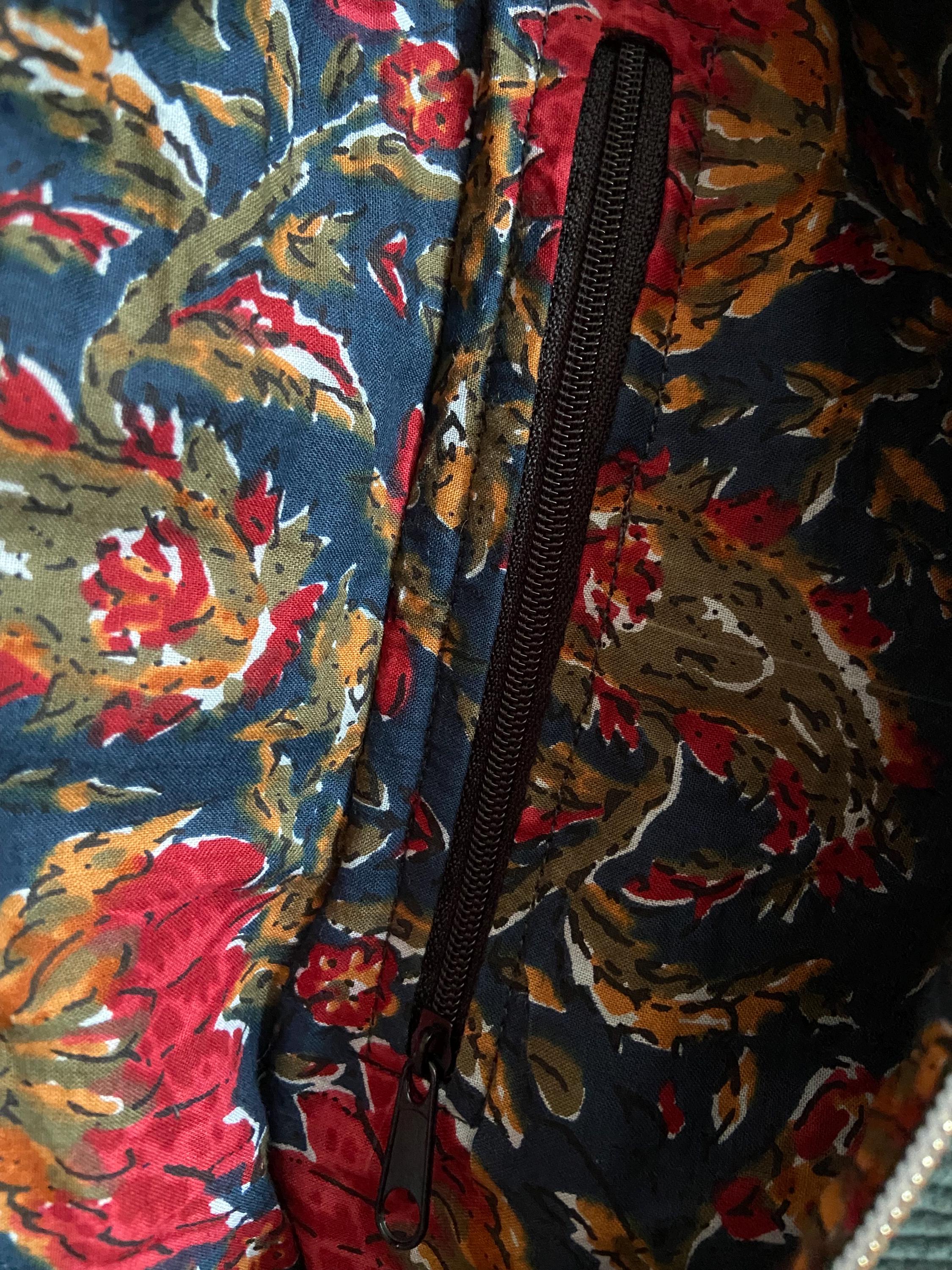 Sac banane femme hiver | Velours côtelé vert sapin & doublure tissu indien fleuriSac Femme Zage Colorful Life