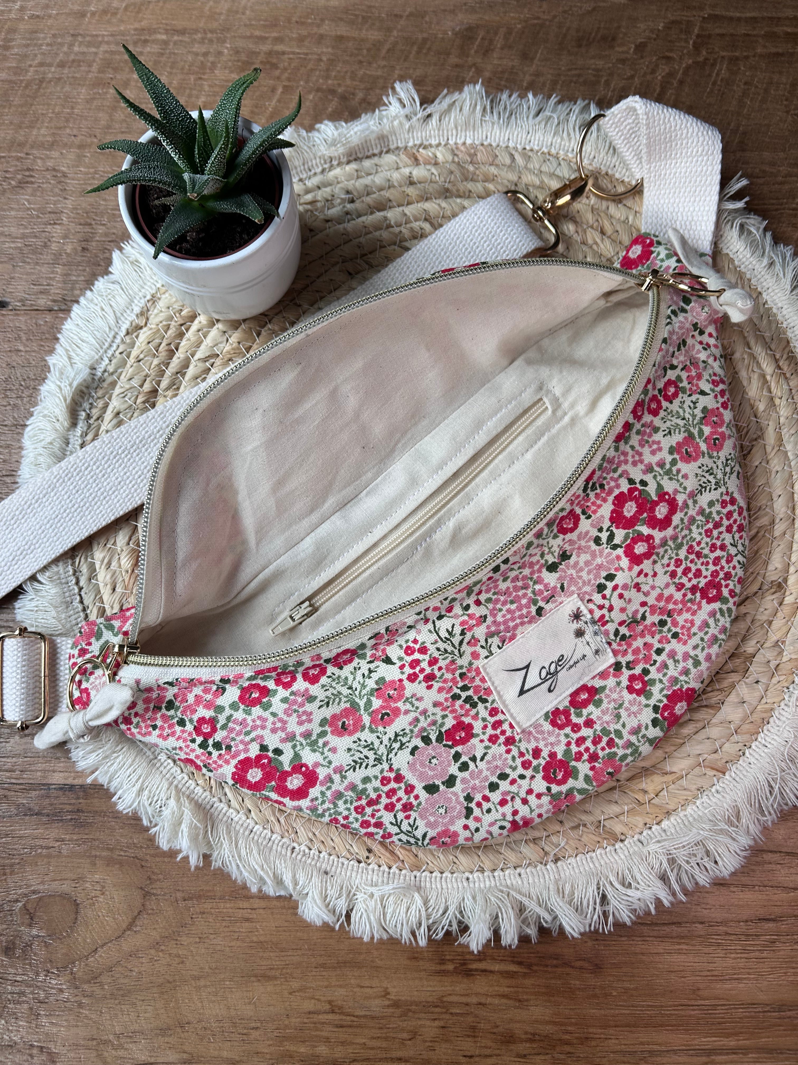 Sac banane femme | Toile fleurie  & doublure beigeSac Femme Zage Colorful Life