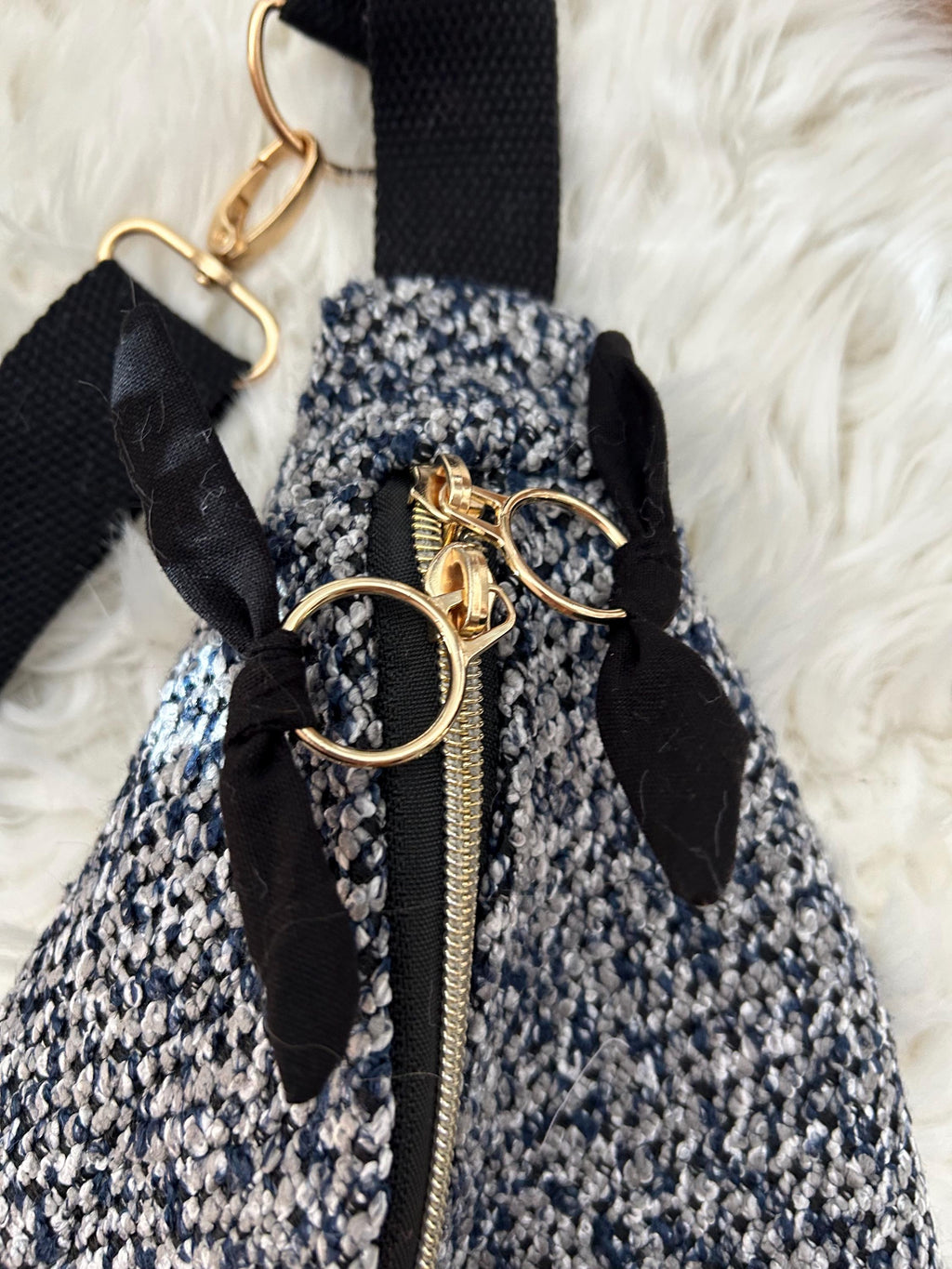 Sac banane Femme | Jacquard Chiné bleu, noir & doublure noireSac Femme Zage Colorful Life