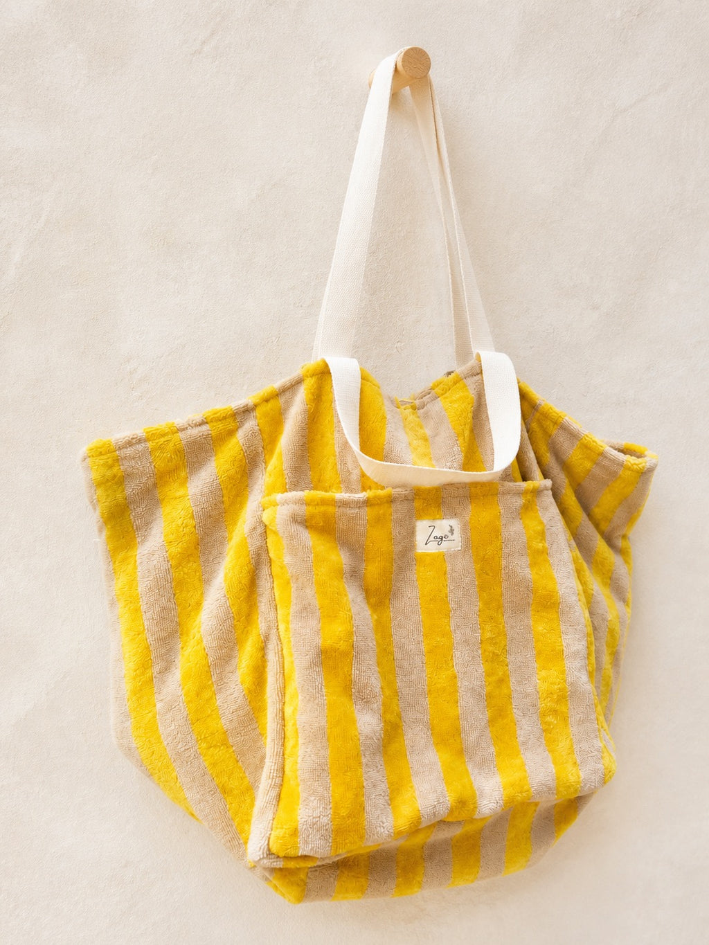 Sac Cabas de plage, Maxi cabas | Éponge rayée jaune et beige & Doublure jauneSac Femme Zage Colorful Life