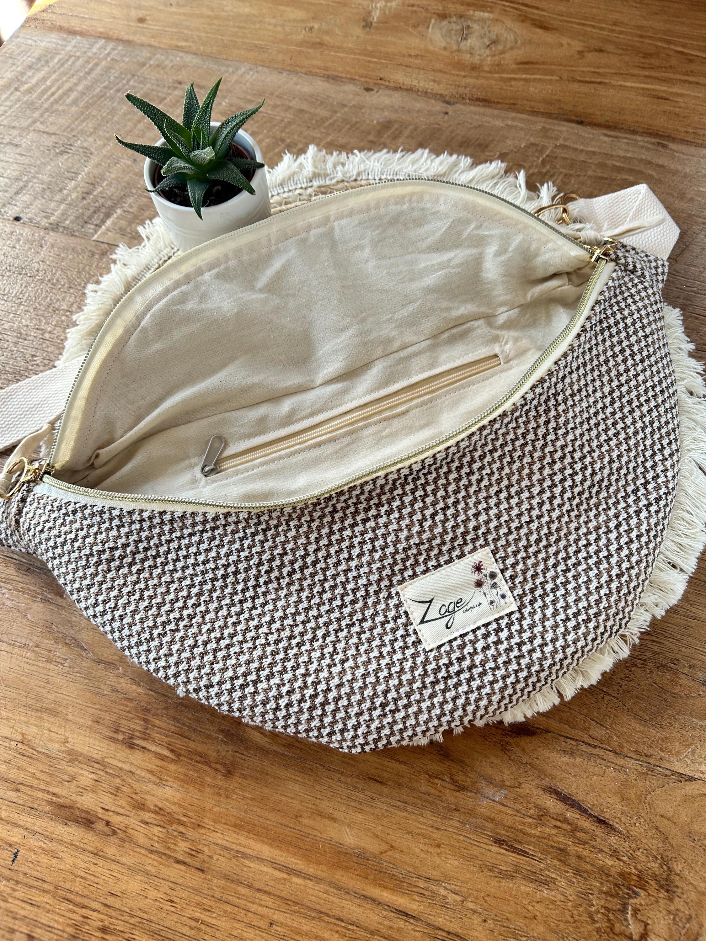 Sac banane femme hiver | Jacquard tissé marron et beige & doublure beigeSac Femme Zage Colorful Life