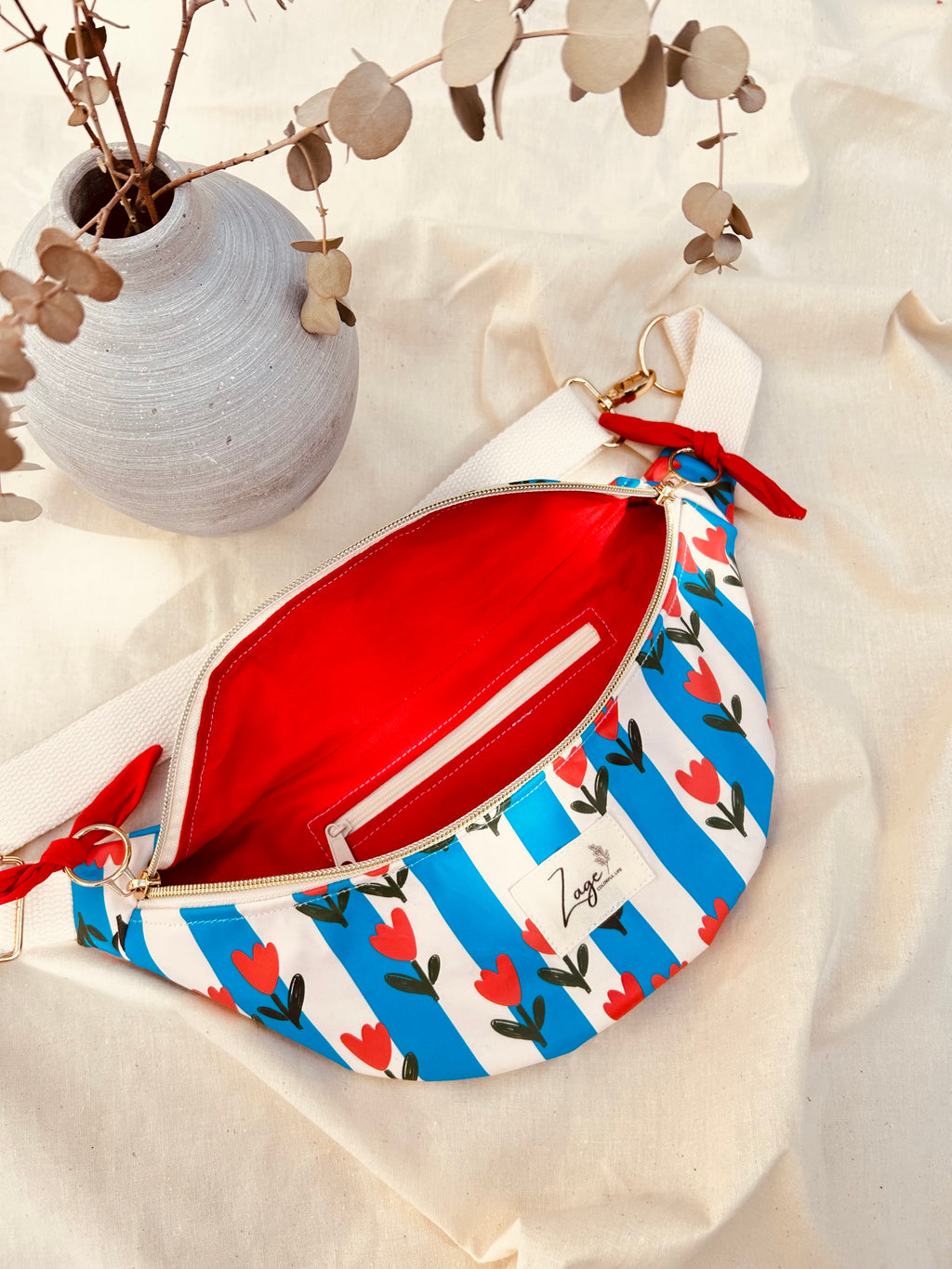 Sac banane ciré femme | rayures et motifs tulipes & rougeSac Femme Zage Colorful Life