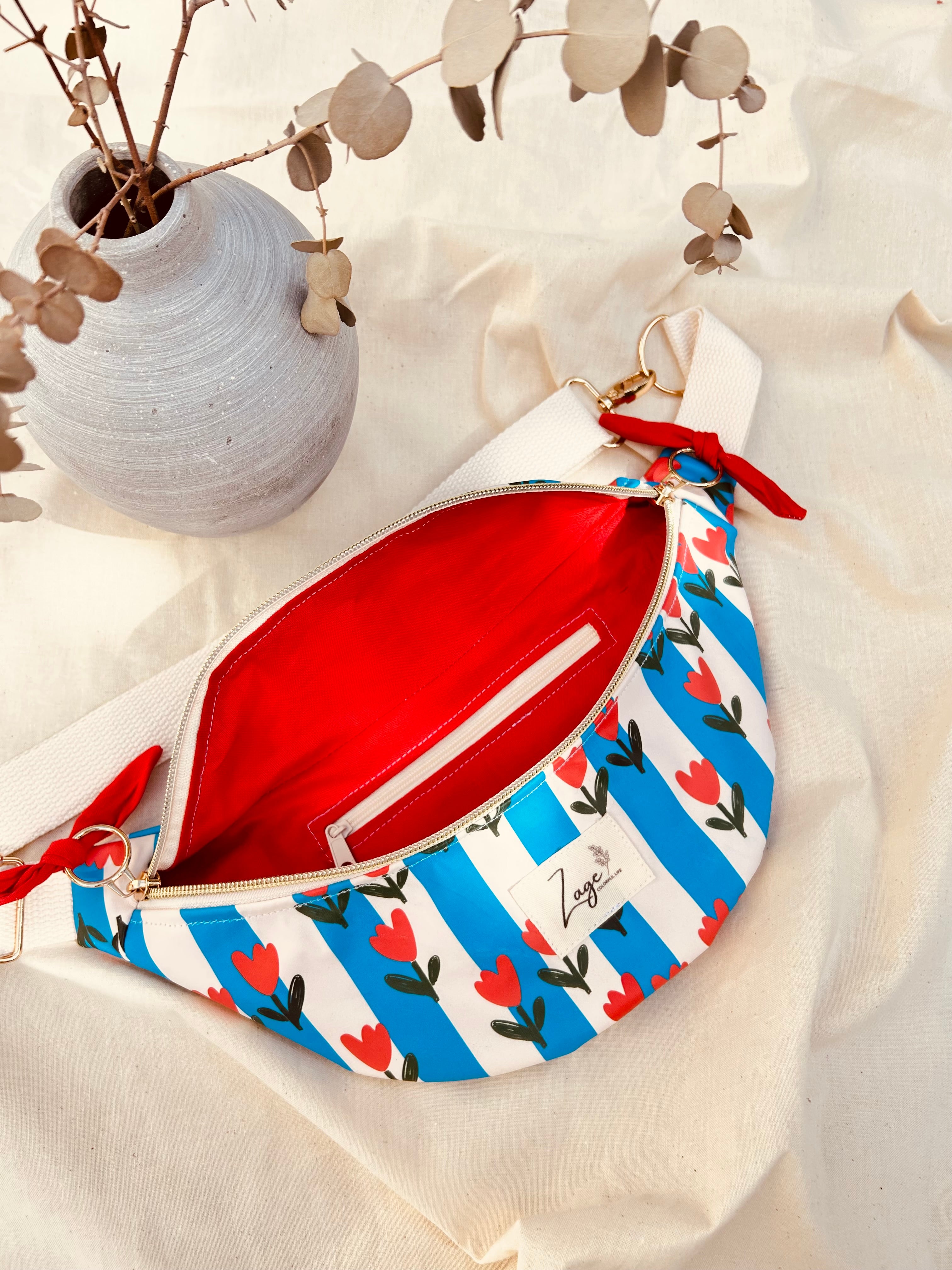 Sac banane ciré femme | rayures et motifs tulipes & rougeSac Femme Zage Colorful Life