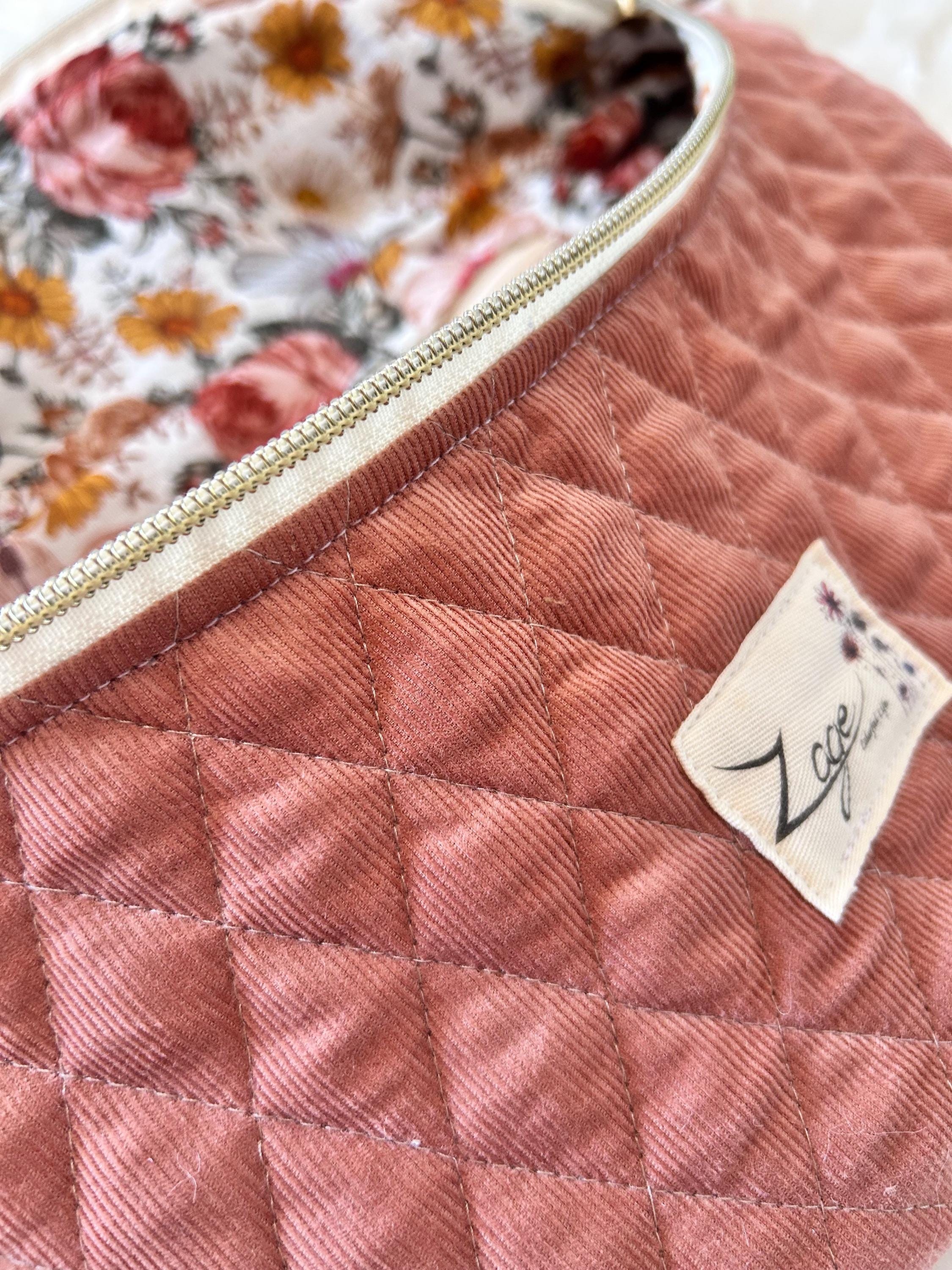 Sac banane femme hiver | Velours matelassé vieux rose & doublure gaze de coton fleurieSac Femme Zage Colorful Life