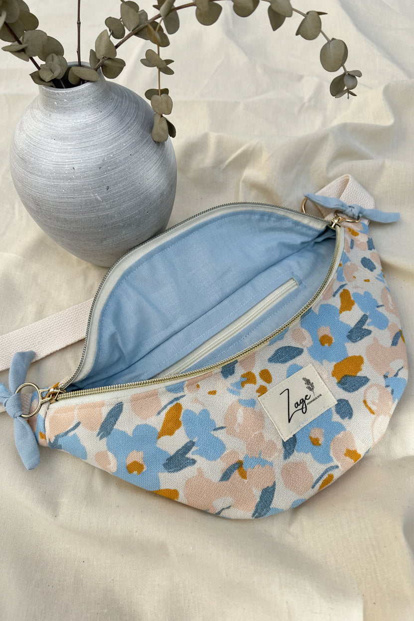 Sac banane Femme | Toile Fleurie bleue & doublure bleue clairSac Femme Zage Colorful Life