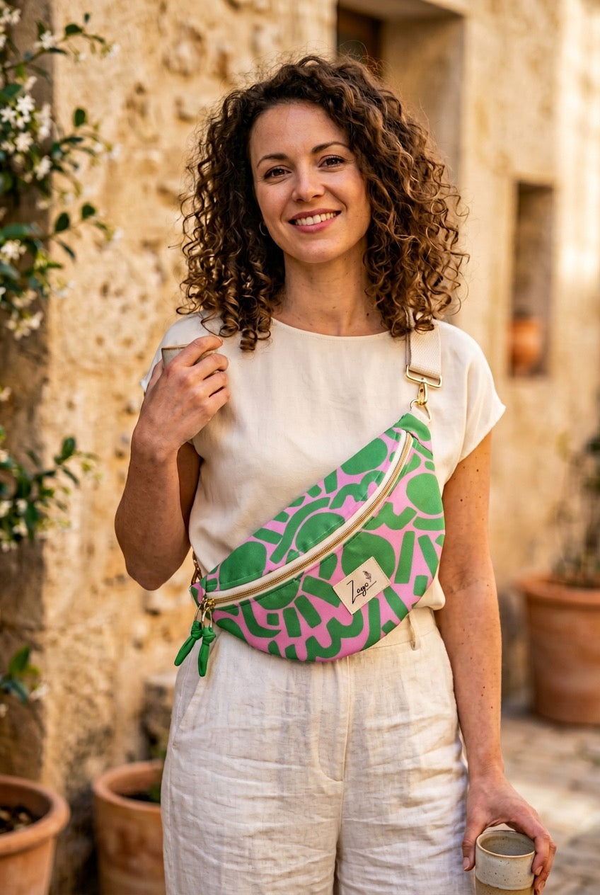 Sac banane Imperméable femme | Graphique vert & roseSac Femme Zage Colorful Life
