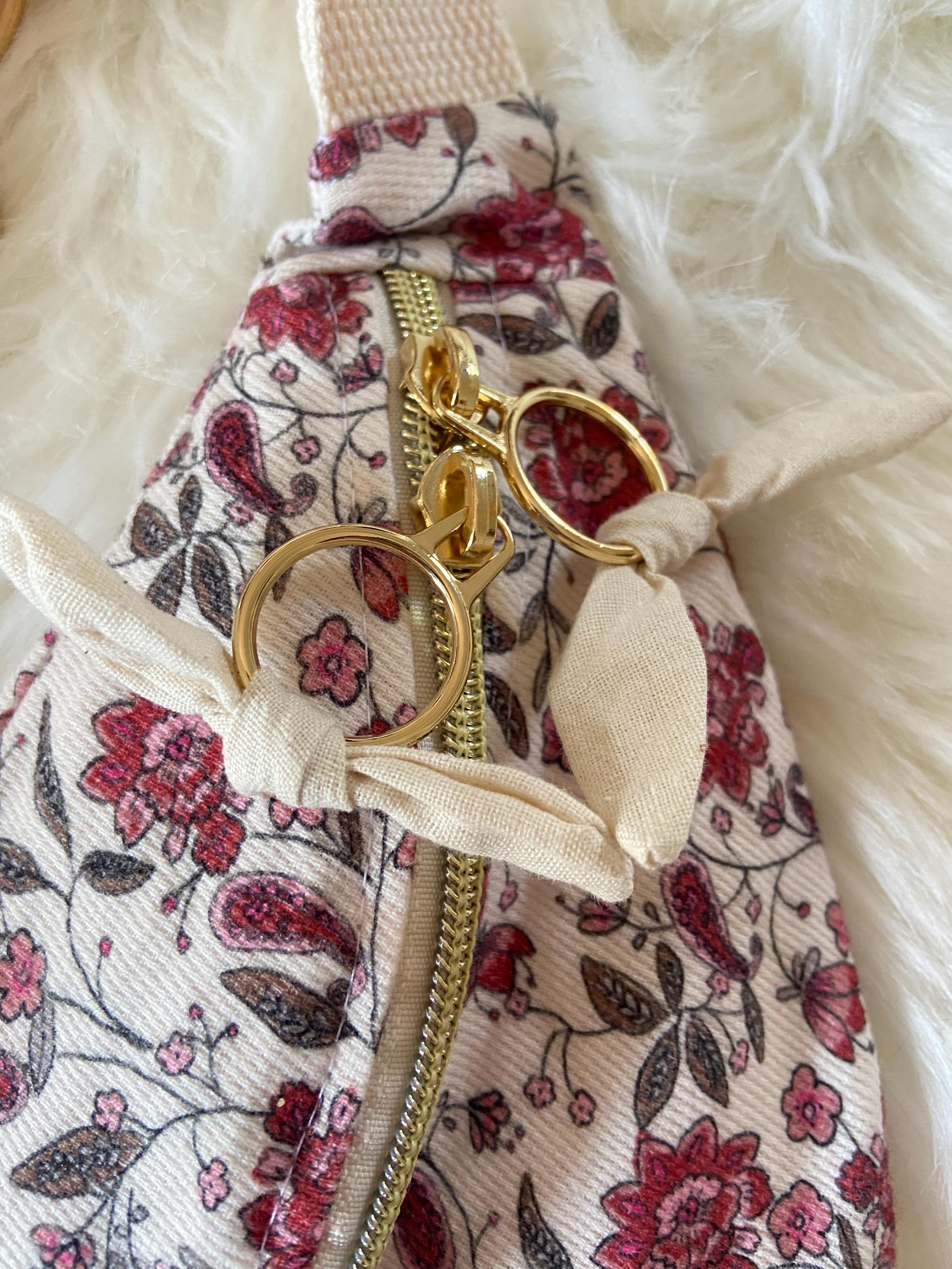 Sac banane femme hiver | Velours côtelé fleuri indy rose foncé & doublure beigeSac Femme Zage Colorful Life