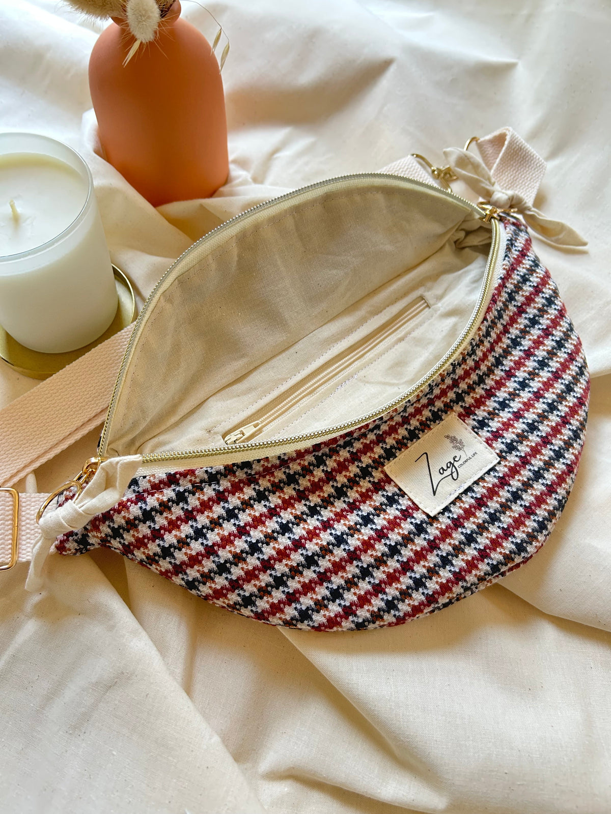 Sac banane femme hiver | Lainage pied de poule & doublure beigeSac Femme Zage Colorful Life