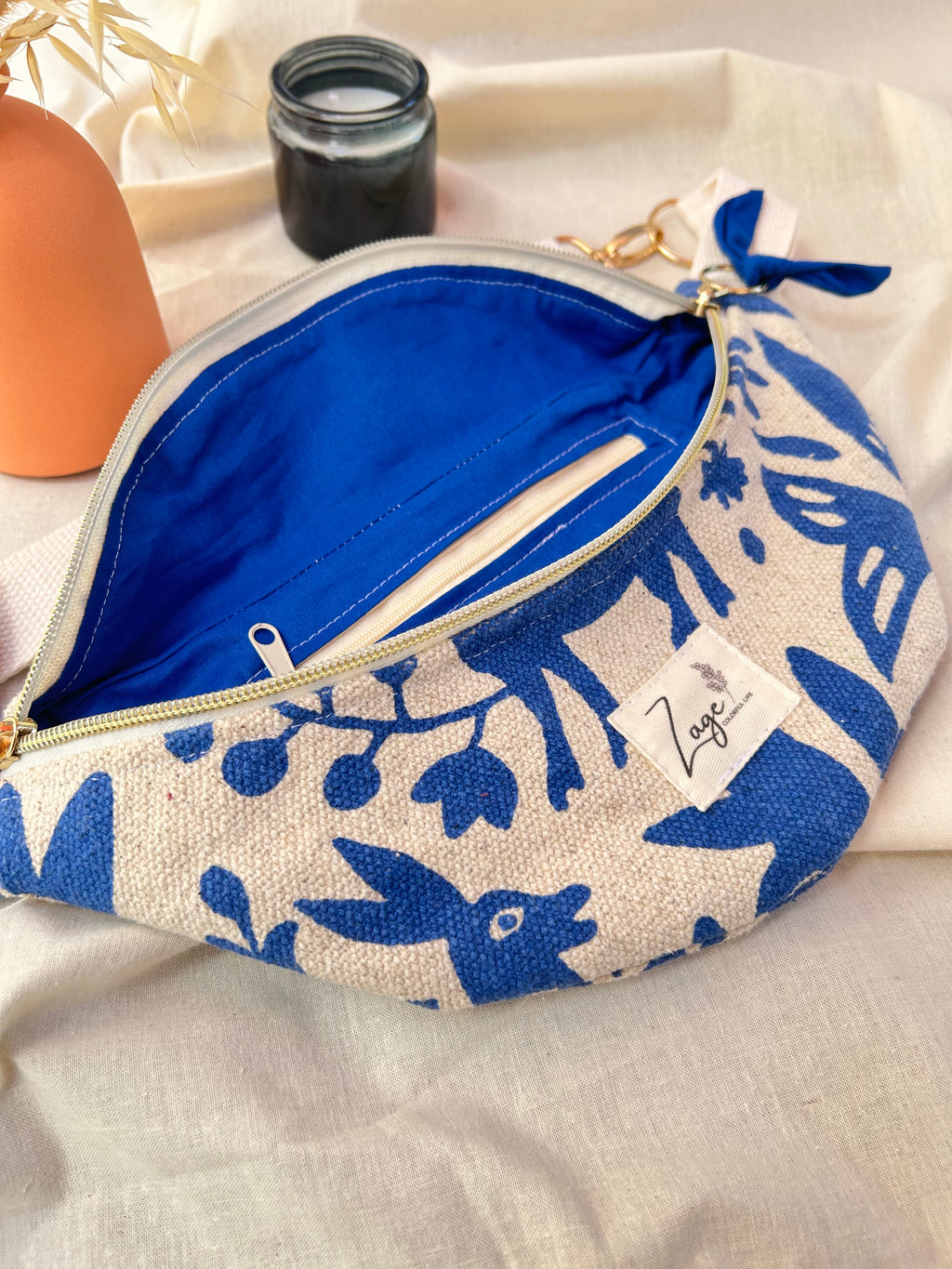Sac banane femme Eté | Toile de coton fleurie colorée & doublure beige (Copie)Sac Femme Zage Colorful Life