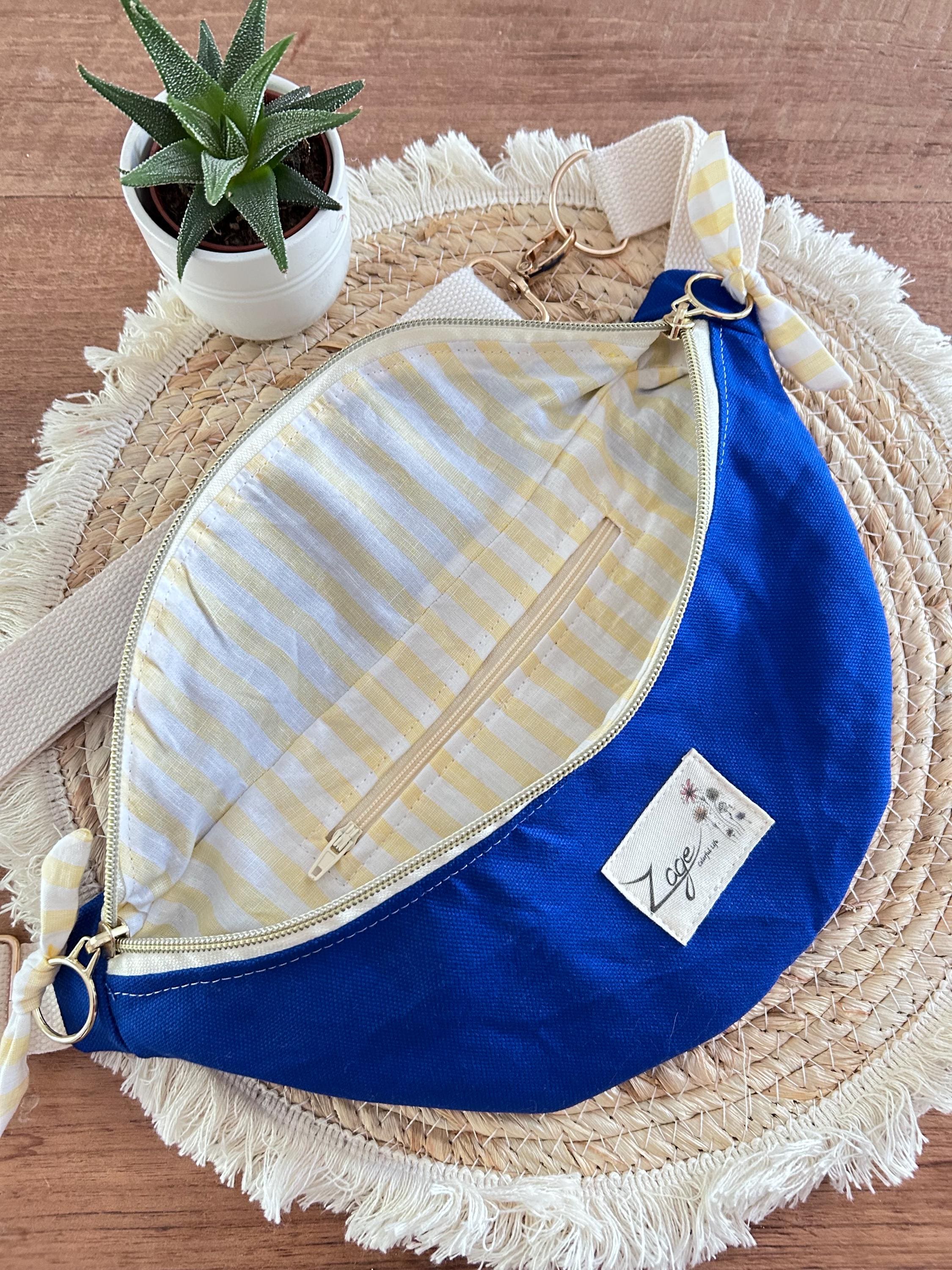 Sac banane femme été | Toile canvas bleu roi & doublure rayé jauneSac Femme Zage Colorful Life