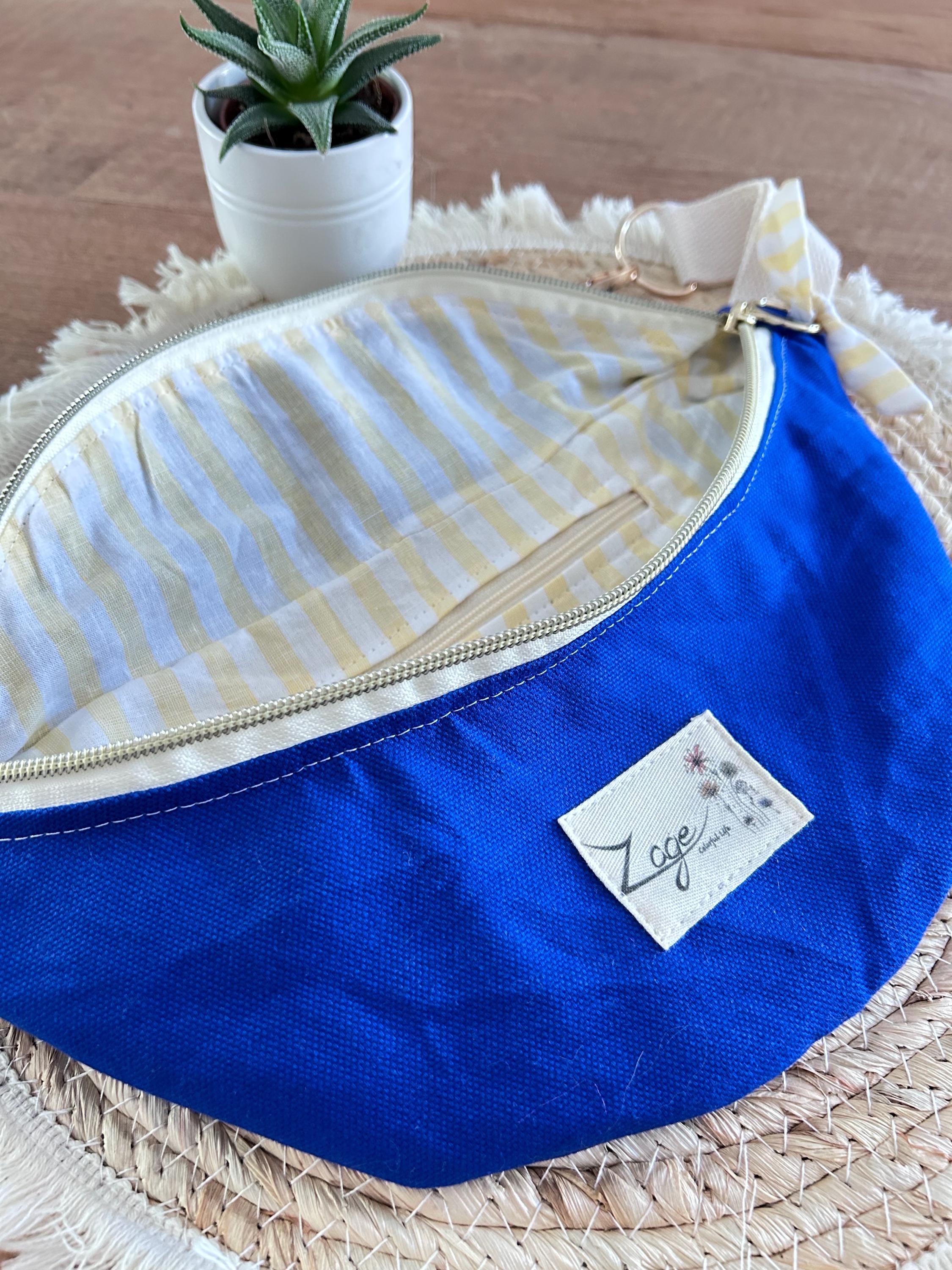 Sac banane femme été | Toile canvas bleu roi & doublure rayé jauneSac Femme Zage Colorful Life