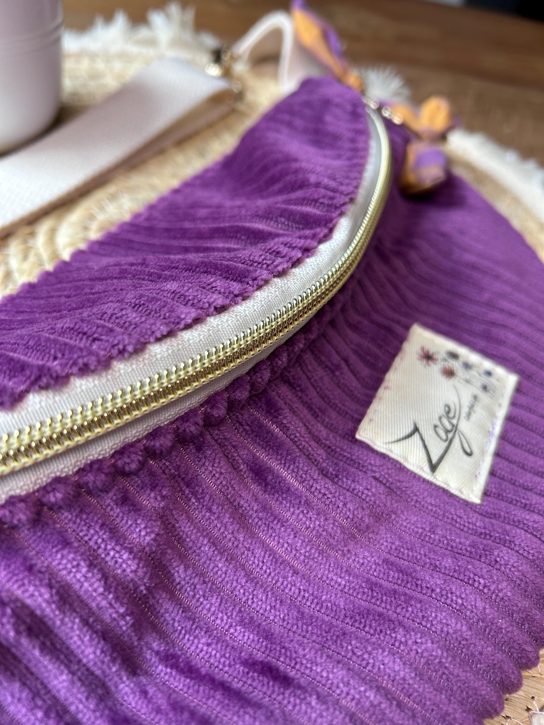 Sac banane femme hiver | Velours côtelé violet & doublure seersucker carreaux violet jauneSac Femme Zage Colorful Life