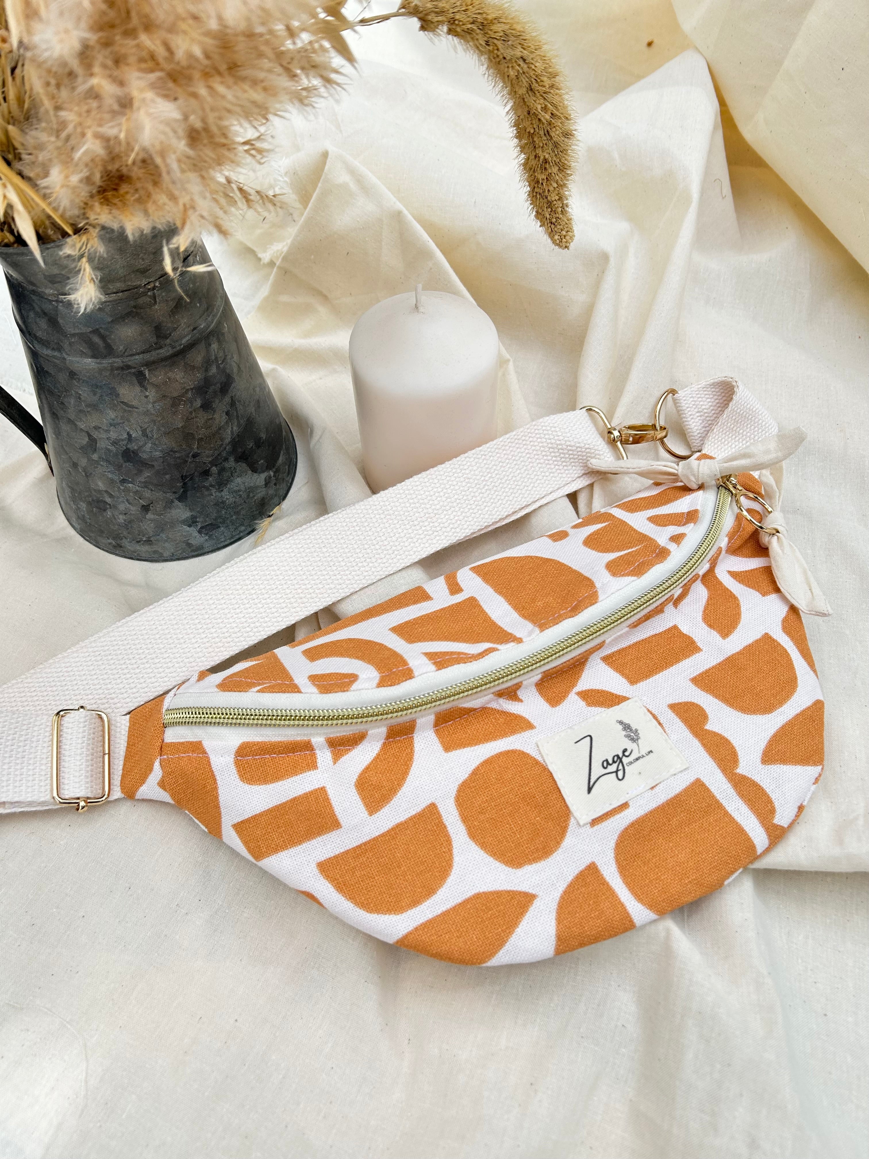 Sac Banane Femme Eté - Toile de coton graphique orange & doublure beigeSac Femme Zage Colorful Life