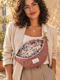 Sac banane femme hiver | Velours matelassé vieux rose & doublure gaze de coton fleurieSac Femme Zage Colorful Life