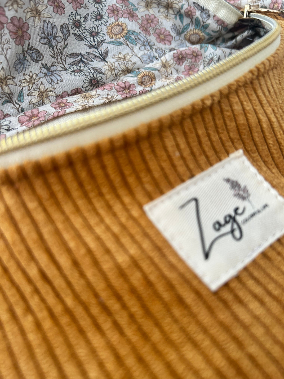Sac banane femme hiver | Velours côtelé moutarde & doublure fleurieSac Femme Zage Colorful Life