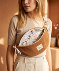 Sac banane femme hiver | Velours côtelé marron & doublure gaze de coton fleuriSac Femme Zage Colorful Life