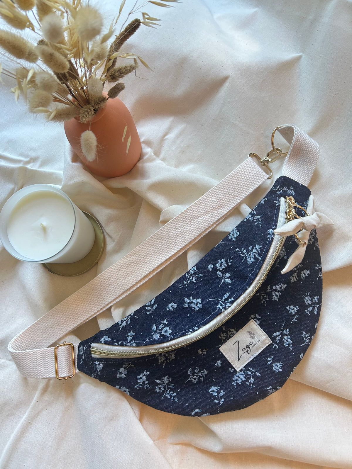 Sac banane femme | Jean fleuri & doublure beigeSac Femme Zage Colorful Life