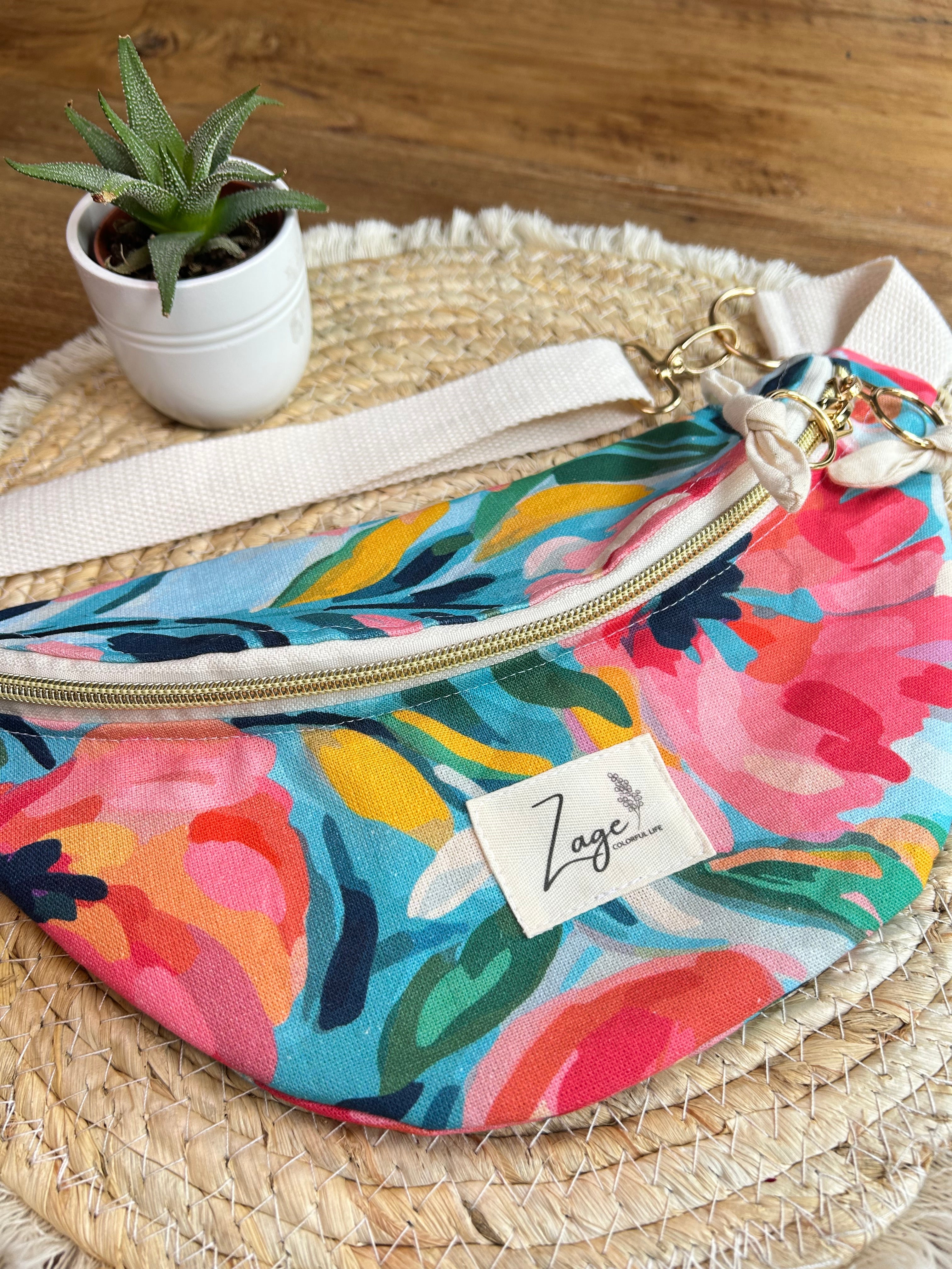 Sac banane femme Eté | Toile de coton fleurie colorée & doublure beigeSac Femme Zage Colorful Life