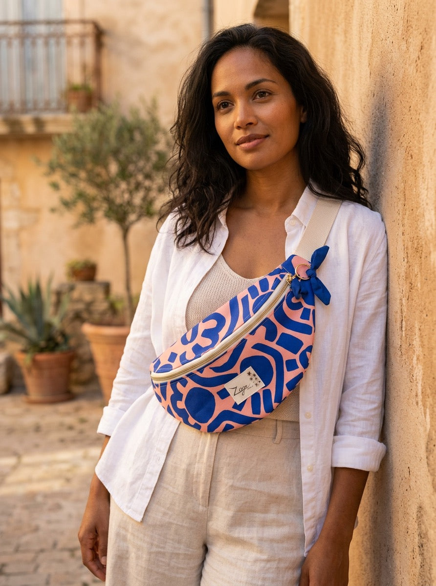 Sac banane Imperméable femme | Toile Graphique bleu et rose & doublure bleueSac Femme Zage Colorful Life