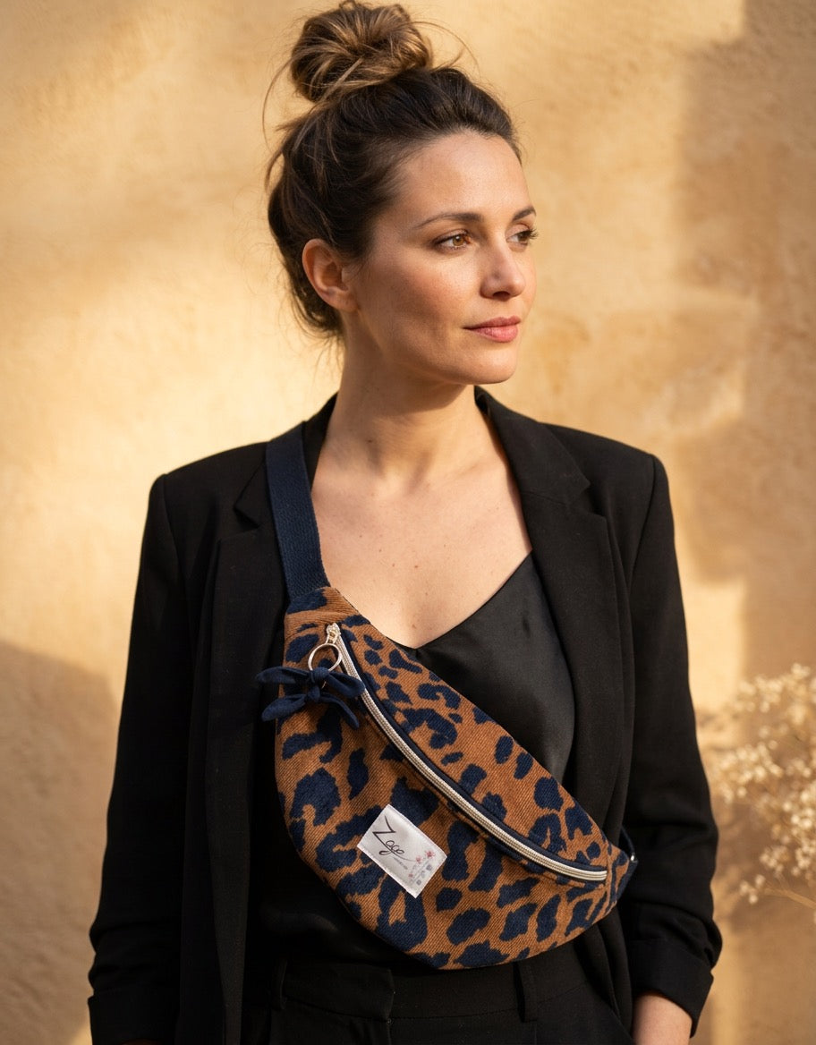 Sac banane femme hiver | Velours côtelé léopard marron & doublure noireSac Femme Zage Colorful Life