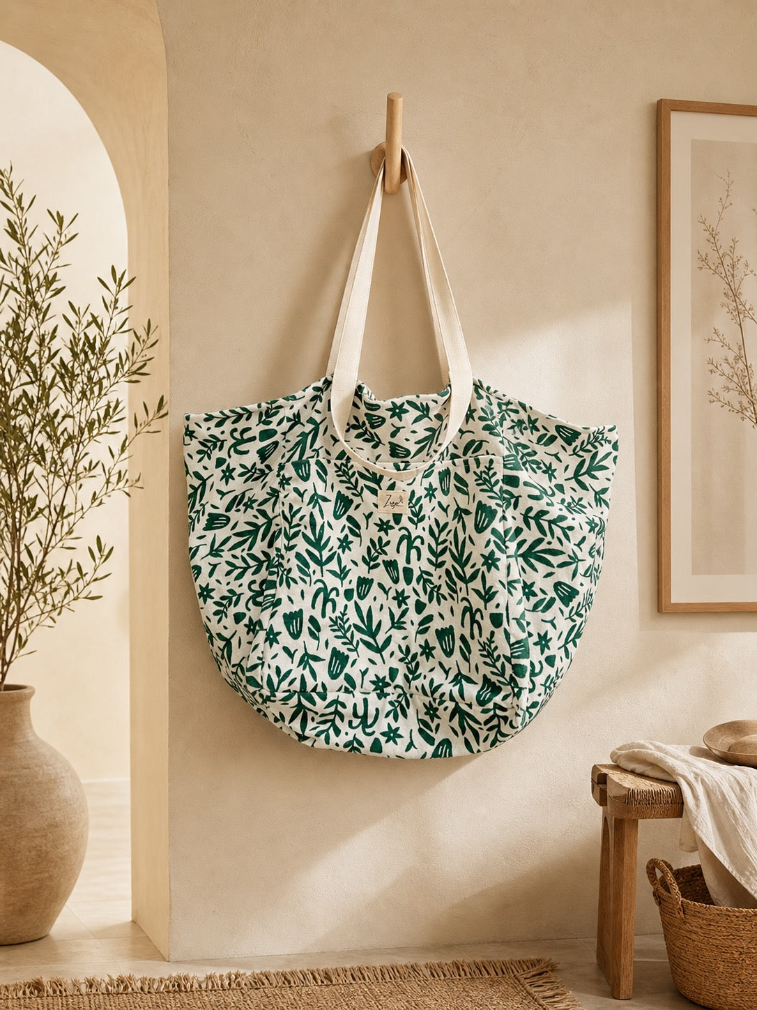 Sac Cabas de plage, Maxi cabas | Éponge graphique verte & Doublure verteSac Femme Zage Colorful Life