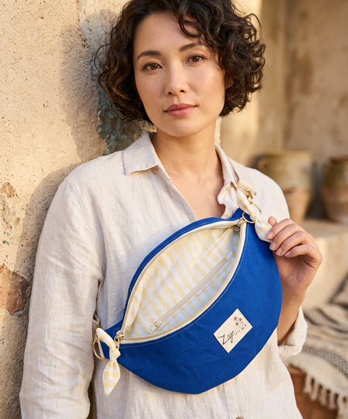 Sac banane femme été | Toile canvas bleu roi & doublure rayé jauneSac Femme Zage Colorful Life
