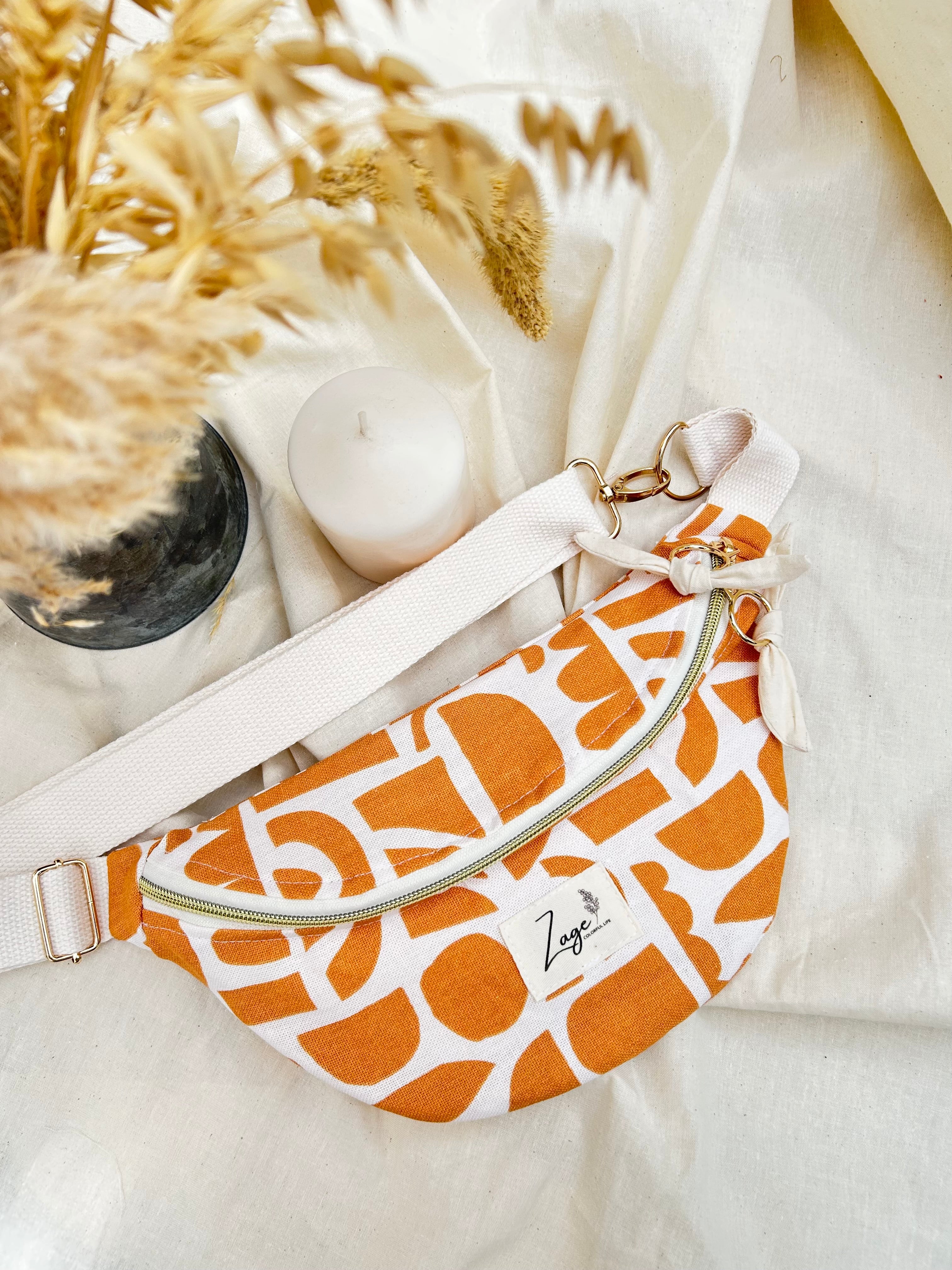 Sac Banane Femme Eté - Toile de coton graphique orange & doublure beigeSac Femme Zage Colorful Life