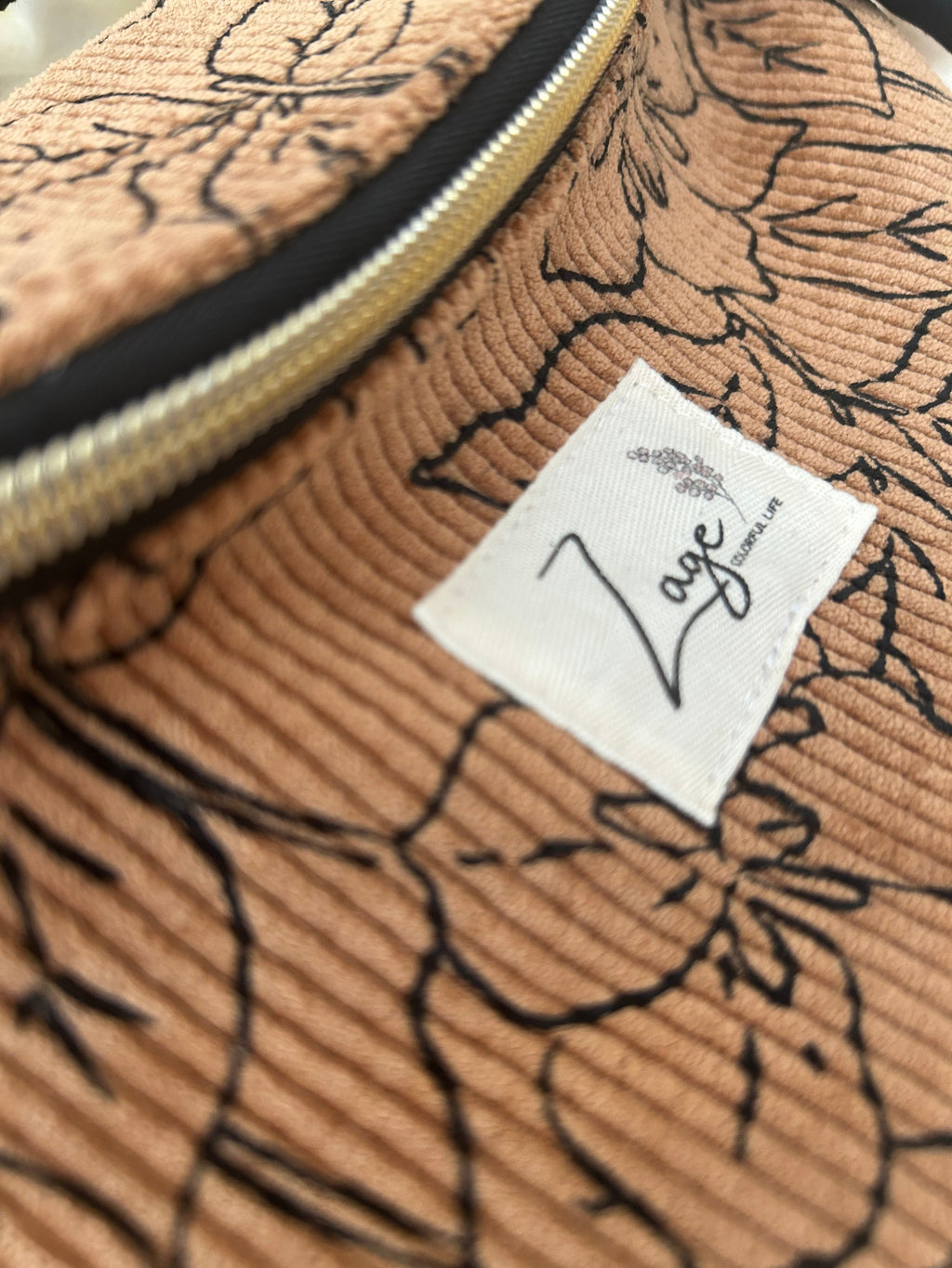 Sac banane femme hiver | Velours côtelé marron fleuri & doublure noireSac Femme Zage Colorful Life
