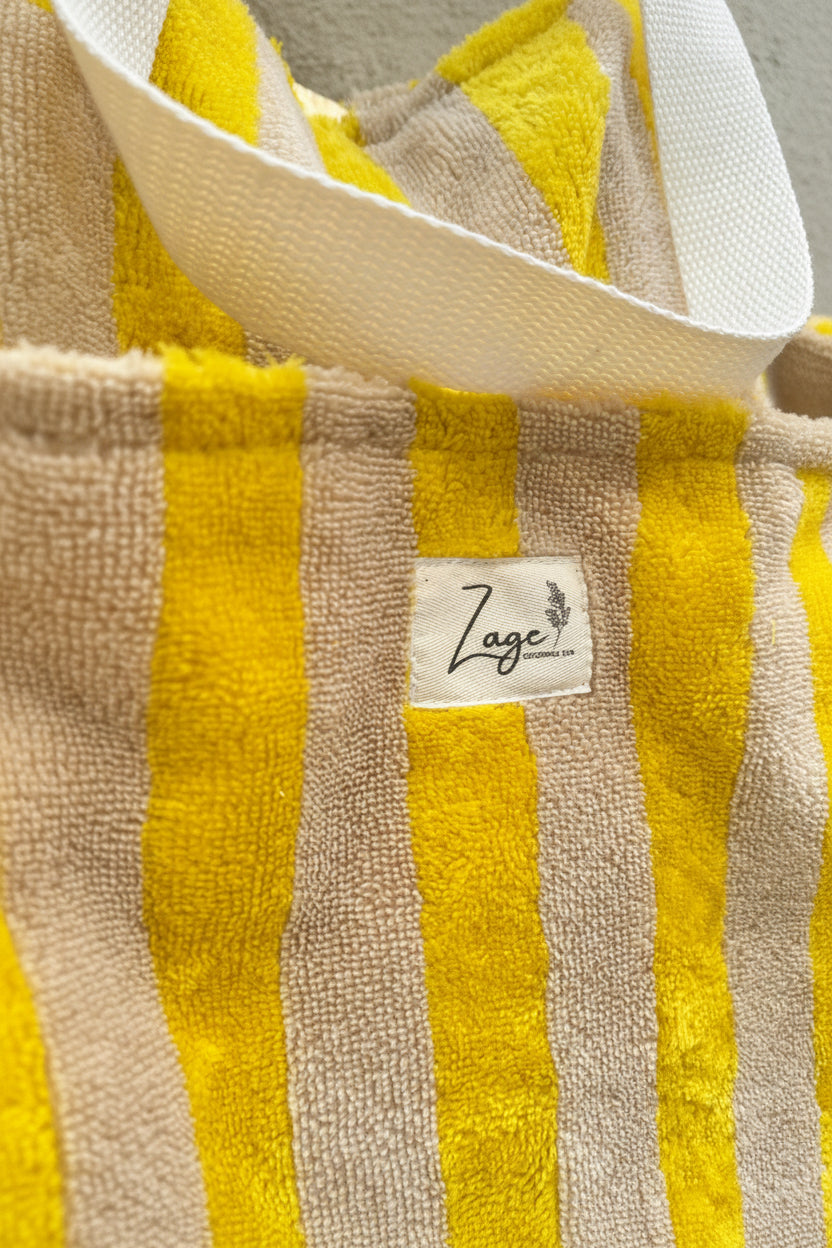 Sac Cabas de plage, Maxi cabas | Éponge rayée jaune et beige & Doublure jauneSac Femme Zage Colorful Life