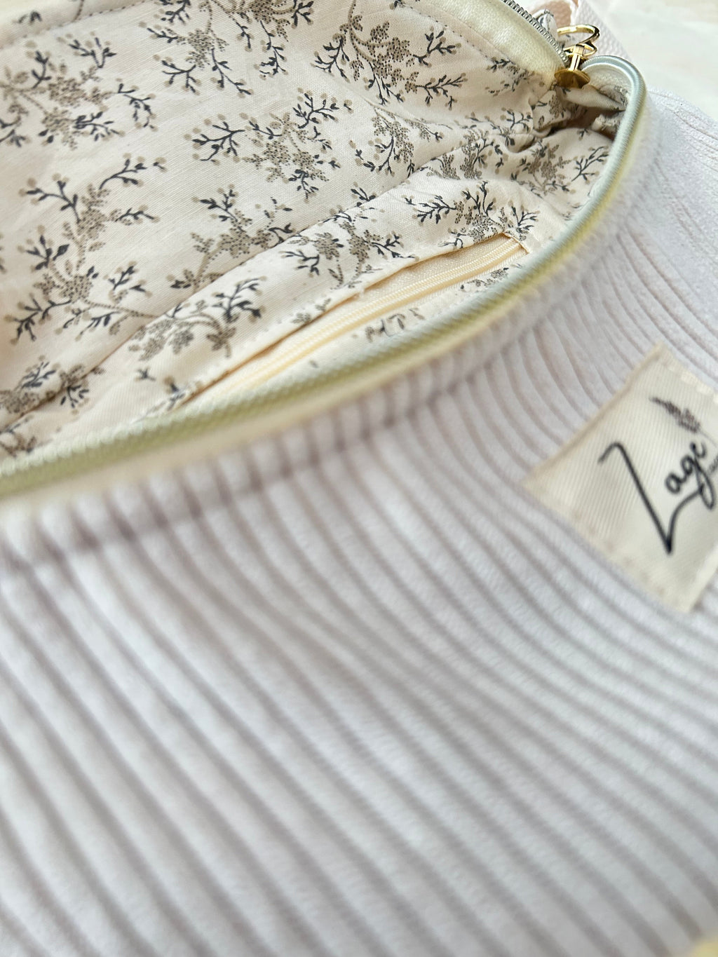 Sac banane femme hiver | Velours côtelé écru  & doublure fleurieSac Femme Zage Colorful Life