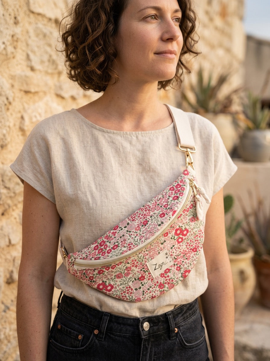 Sac banane femme | Toile fleurie  & doublure beigeSac Femme Zage Colorful Life