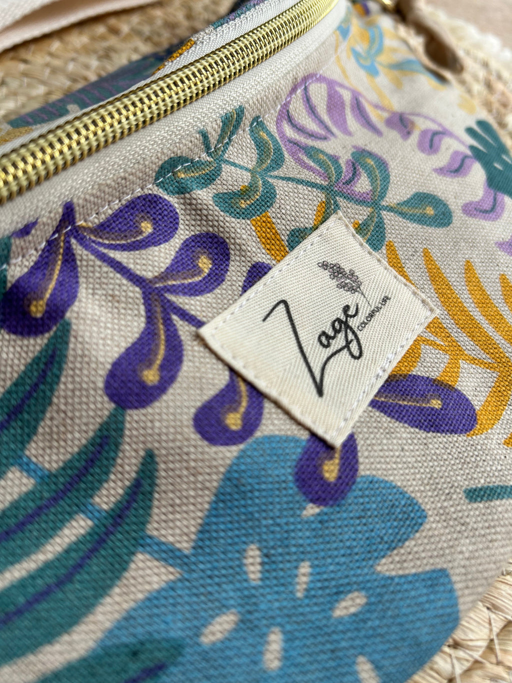 Sac banane femme Eté | Toile de coton feuilles colorées & doublure beigeSac Femme Zage Colorful Life